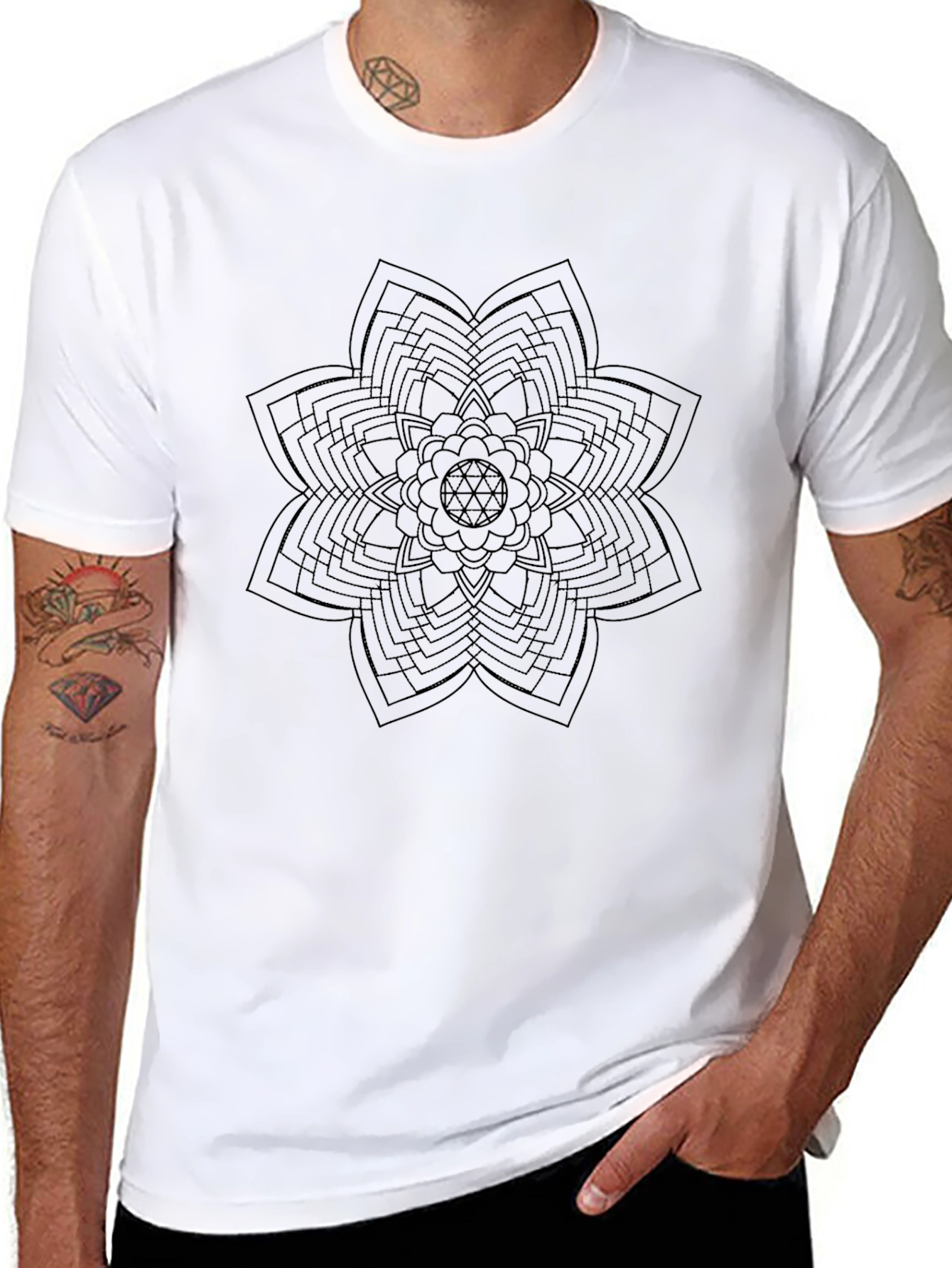 Black Geometric Flower Graphic Tee