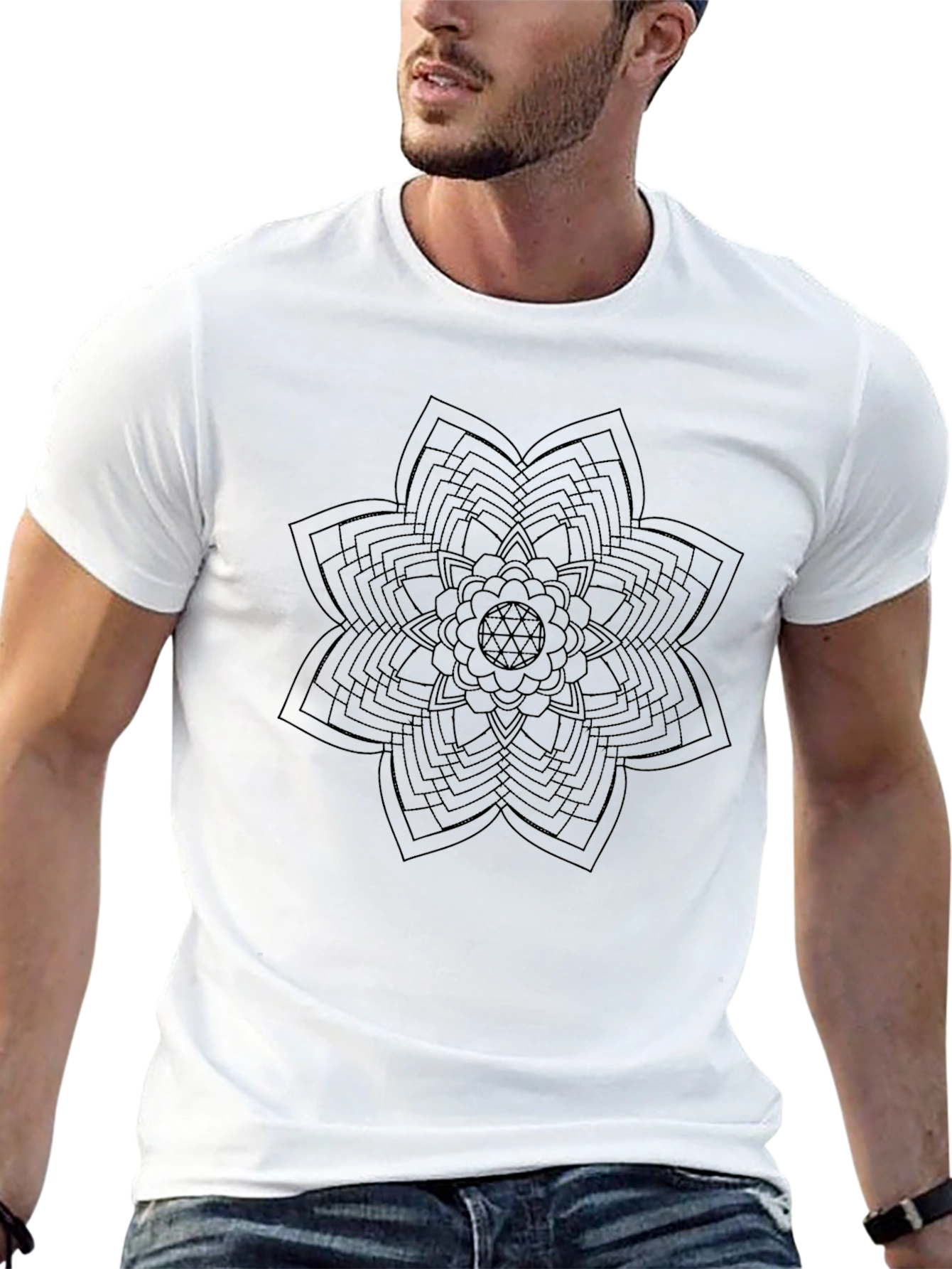 Black Geometric Flower Graphic Tee