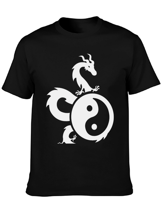 Yin Yang Dragon Graphic Black T-Shirt
