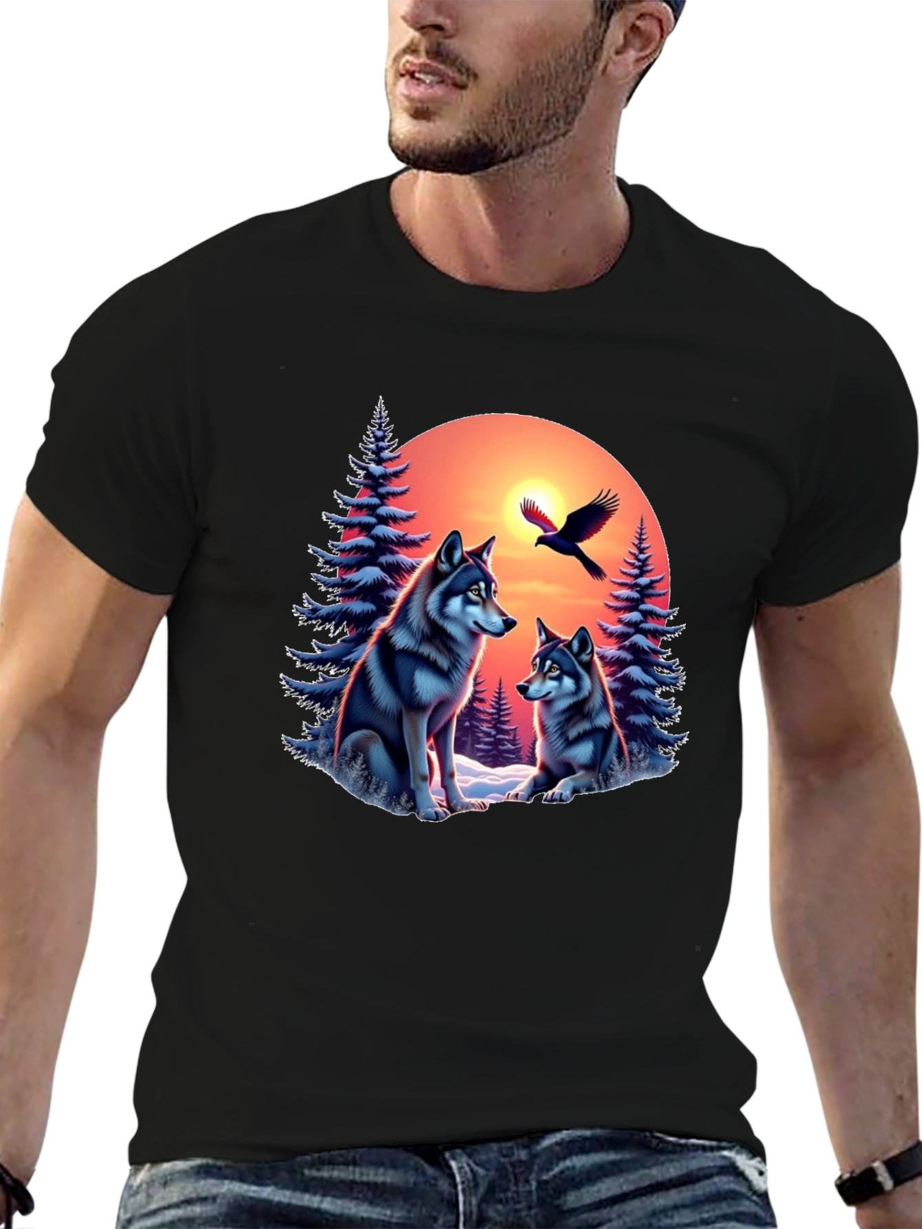 Wolf Sunset Graphic Tee - Nature Inspired Design