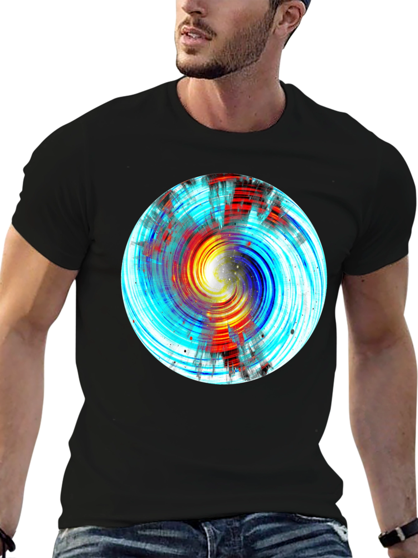 Abstract Swirl Graphic Black Tee