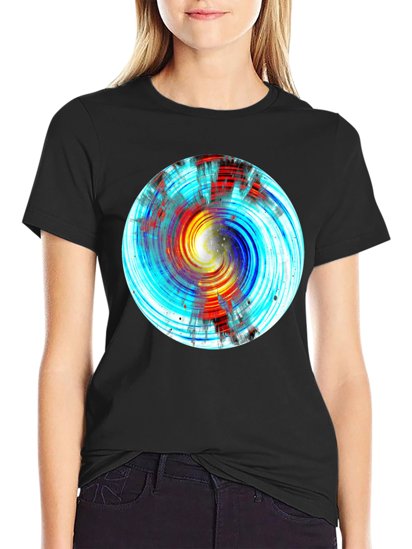 Abstract Swirl Graphic Black Tee