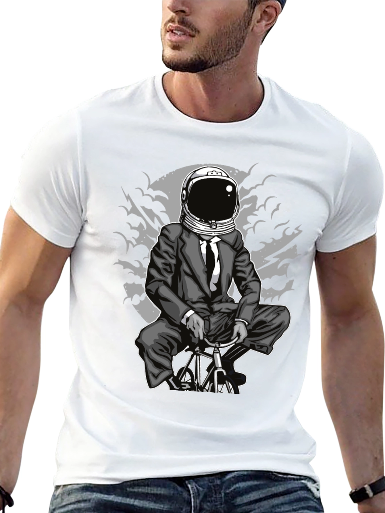 Astronaut Biker Graphic Tee - Space Rider T-Shirt