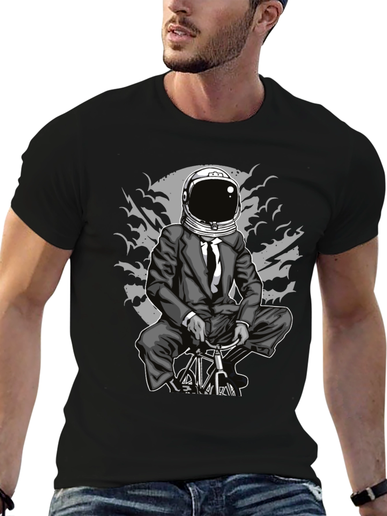Astronaut Biker Graphic Tee - Space Rider T-Shirt