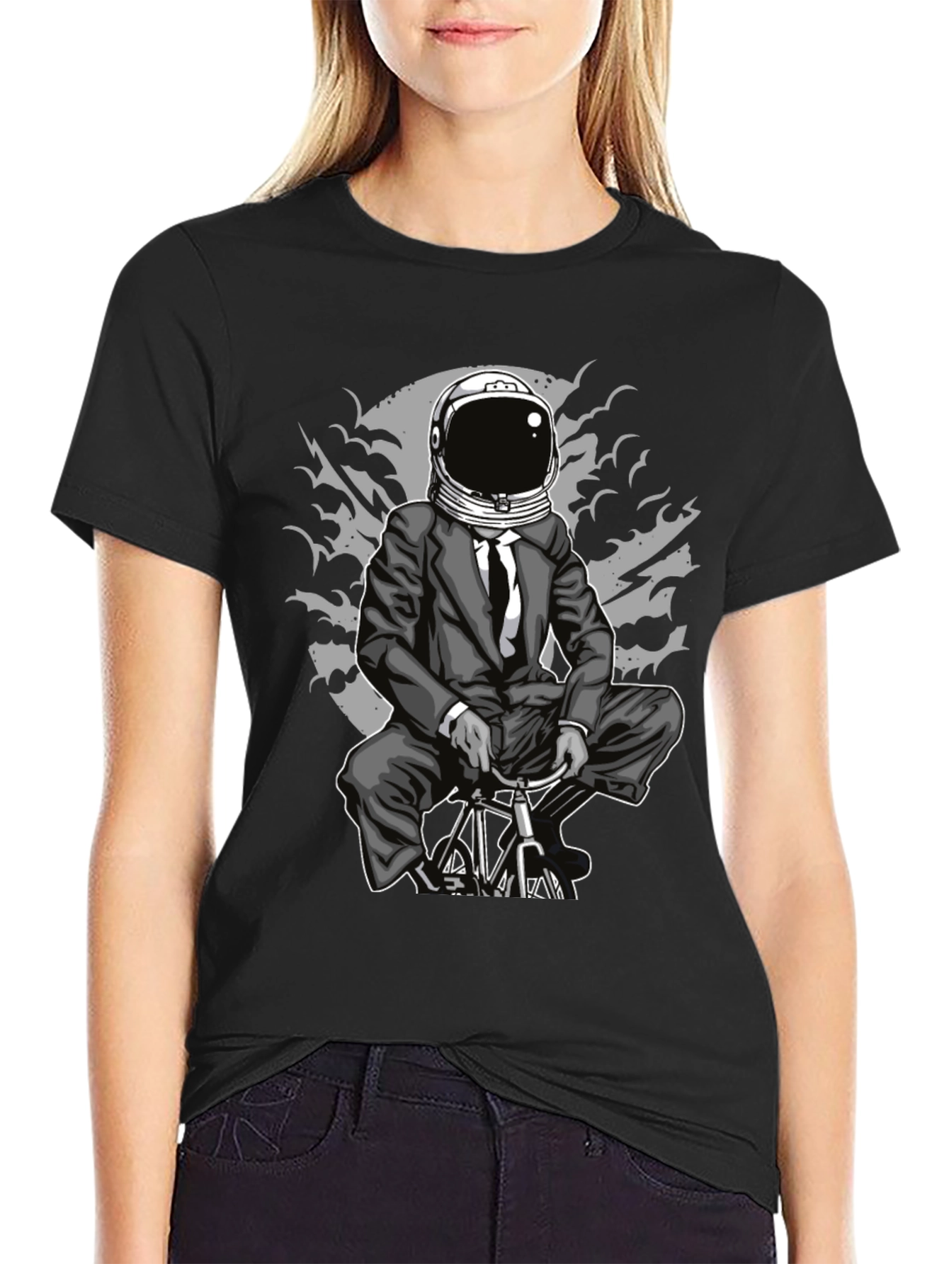 Astronaut Biker Graphic Tee - Space Rider T-Shirt
