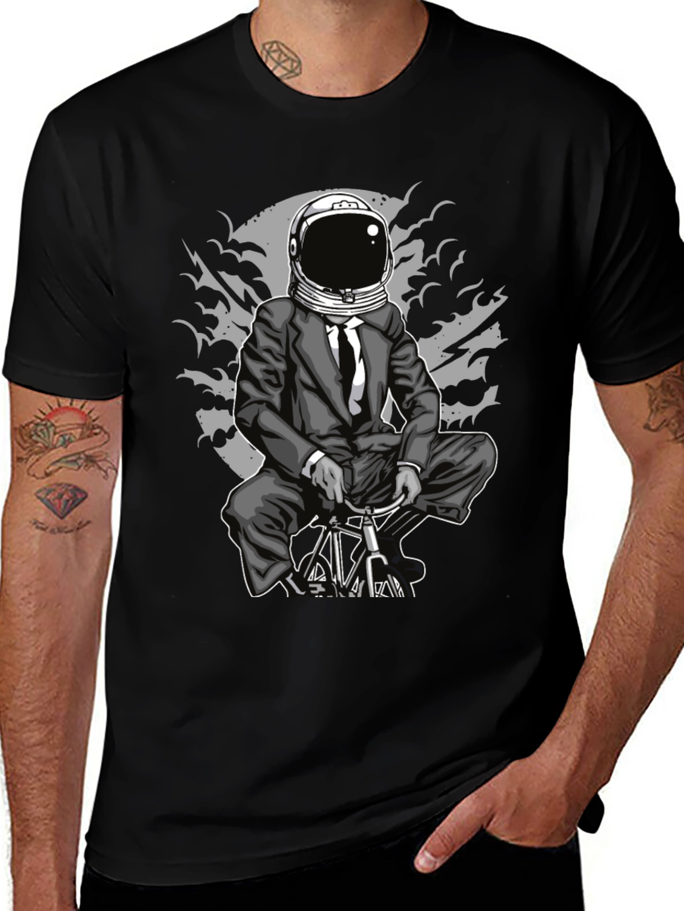 Astronaut Biker Graphic Tee - Space Rider T-Shirt