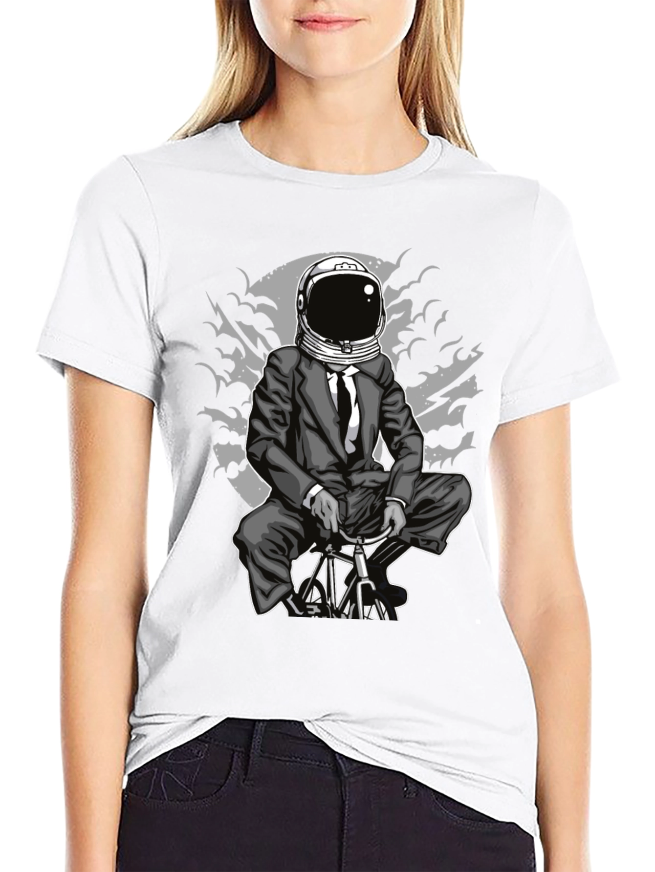 Astronaut Biker Graphic Tee - Space Rider T-Shirt