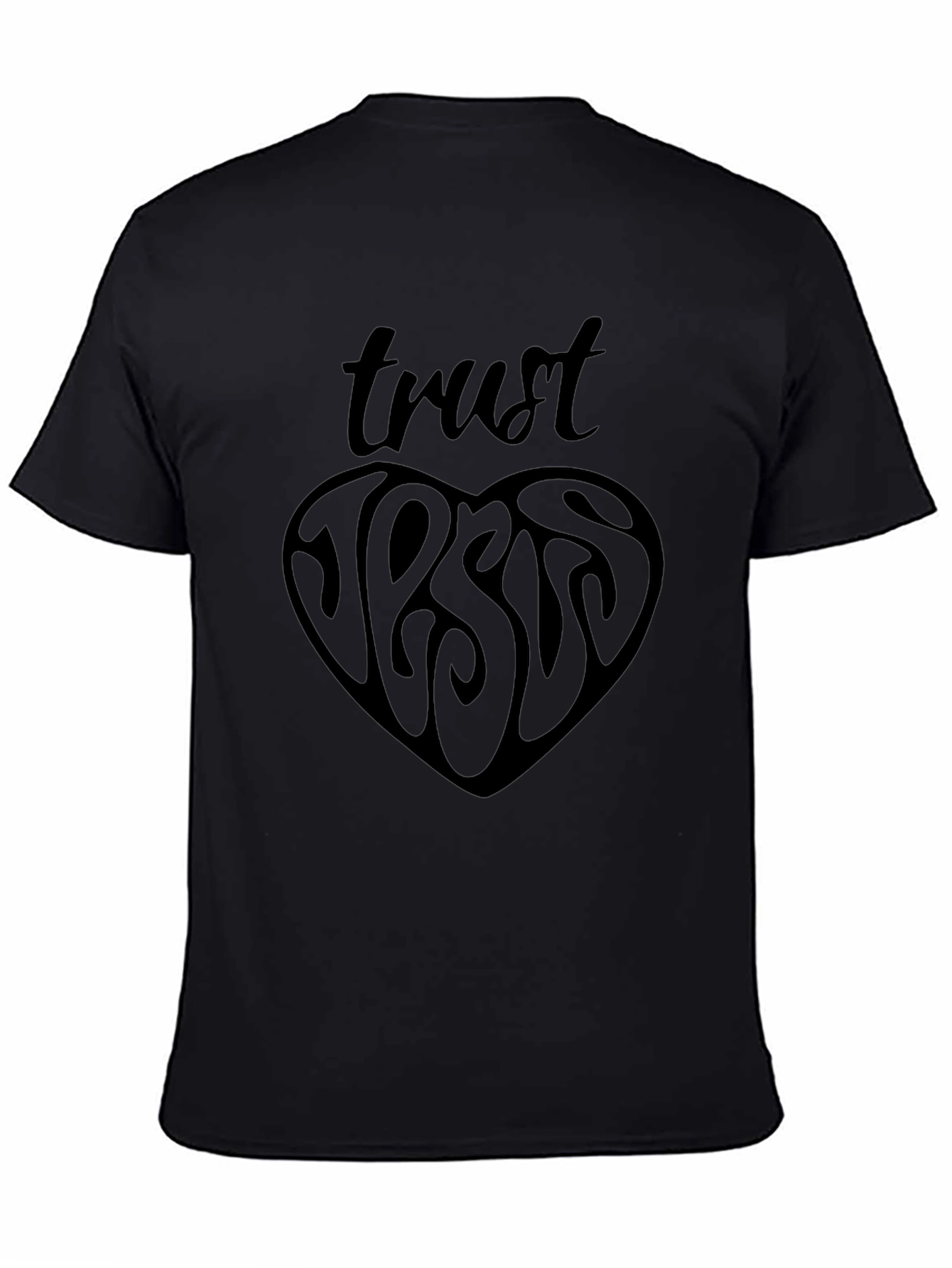 Trust Jesus Heart Graphic Black T-Shirt