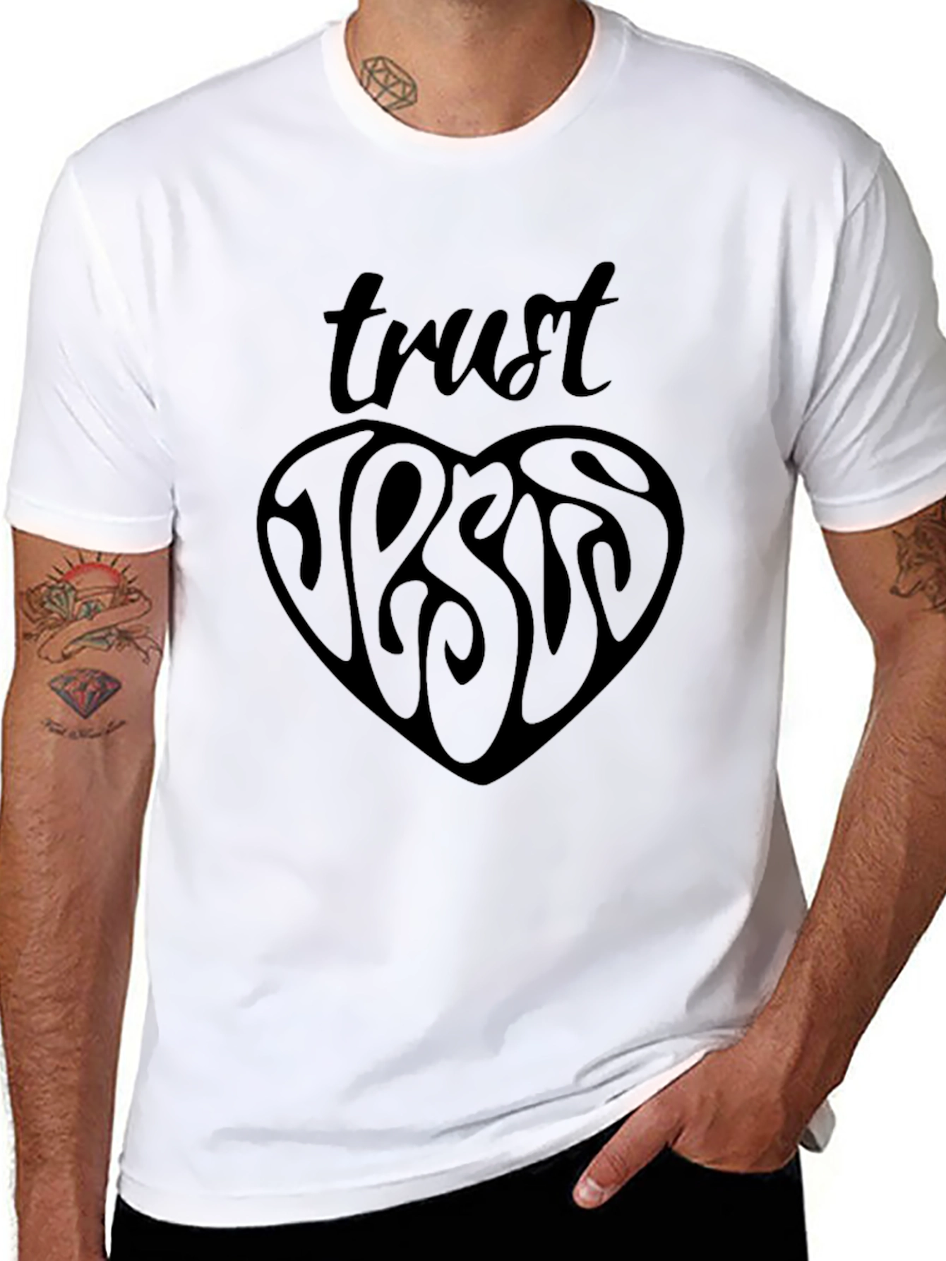 Trust Jesus Heart Graphic Black T-Shirt