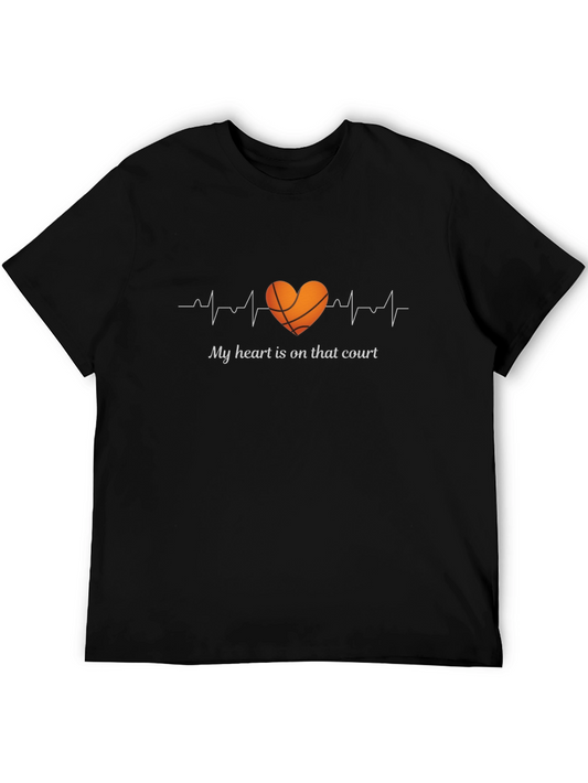 Basketball Heartbeat T-Shirt - My Heart Is On That Court