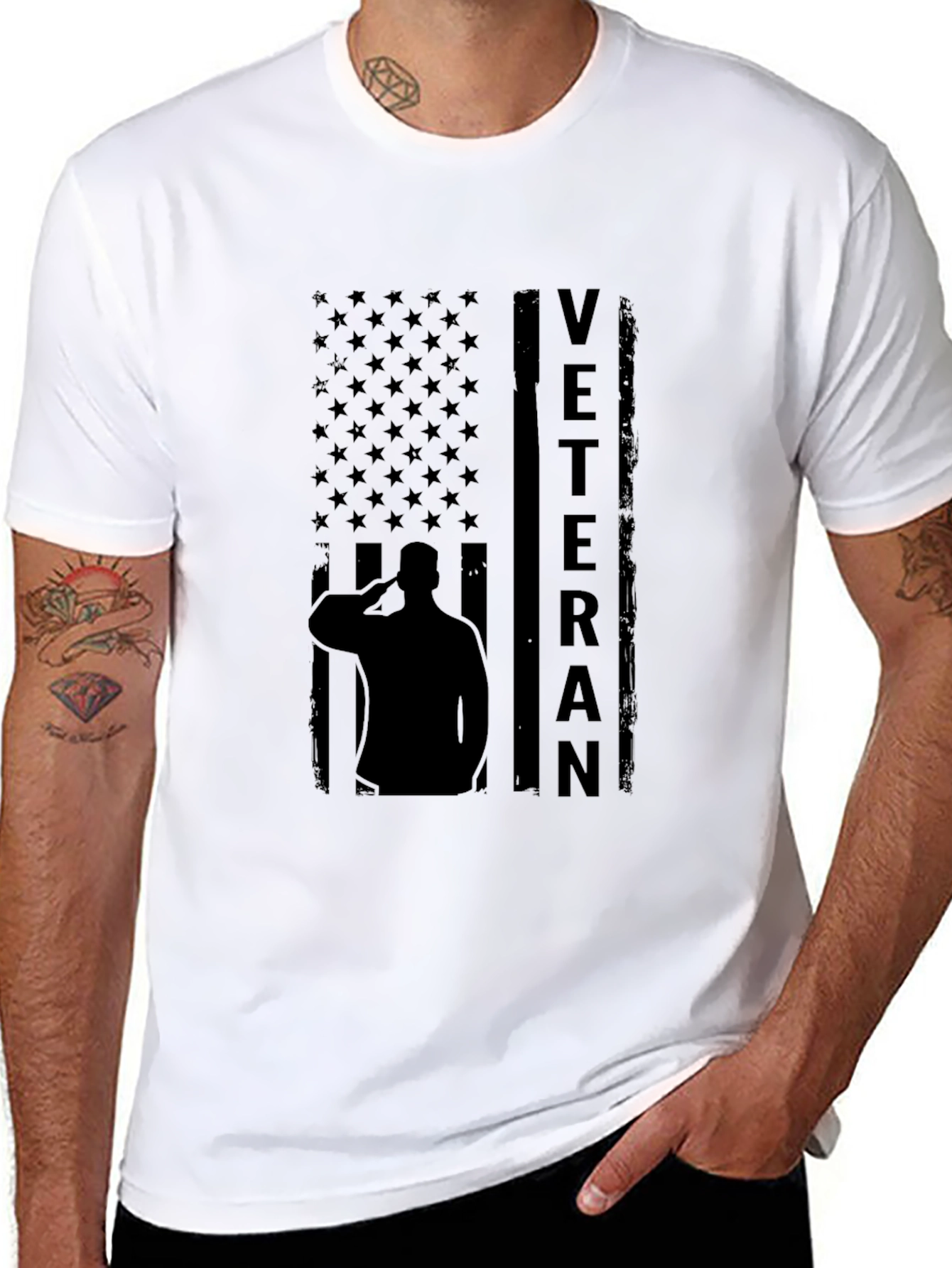 Veteran American Flag Graphic Print T-Shirt