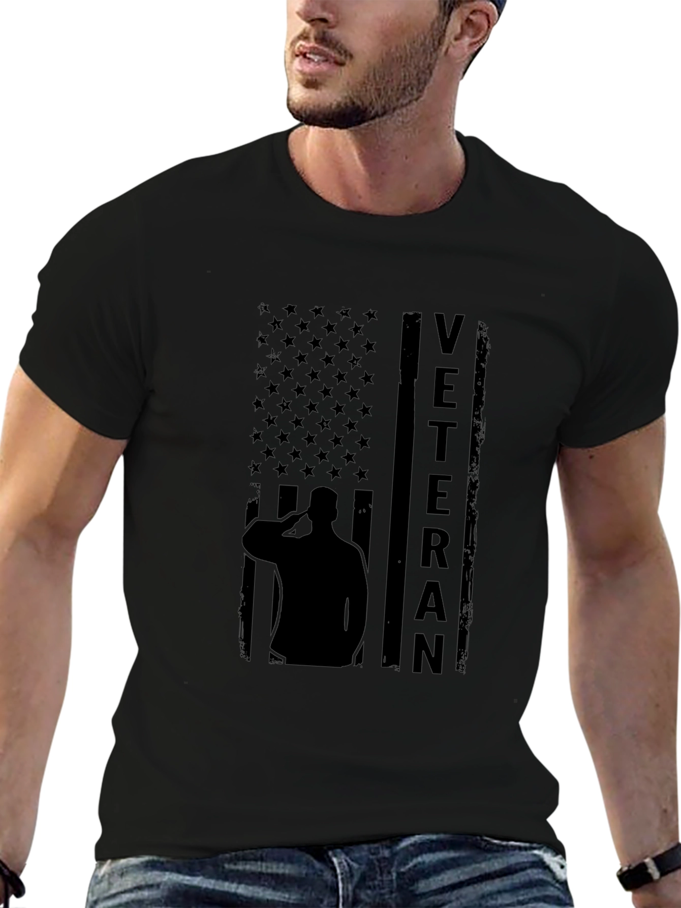 Veteran American Flag Graphic Print T-Shirt