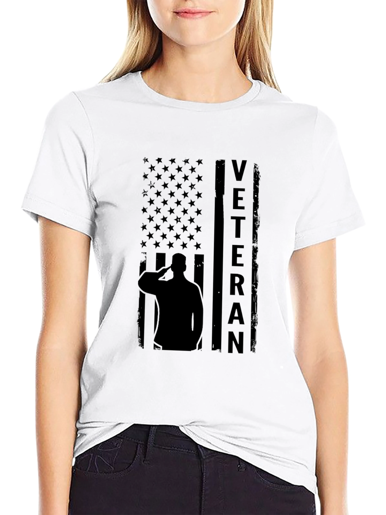 Veteran American Flag Graphic Print T-Shirt