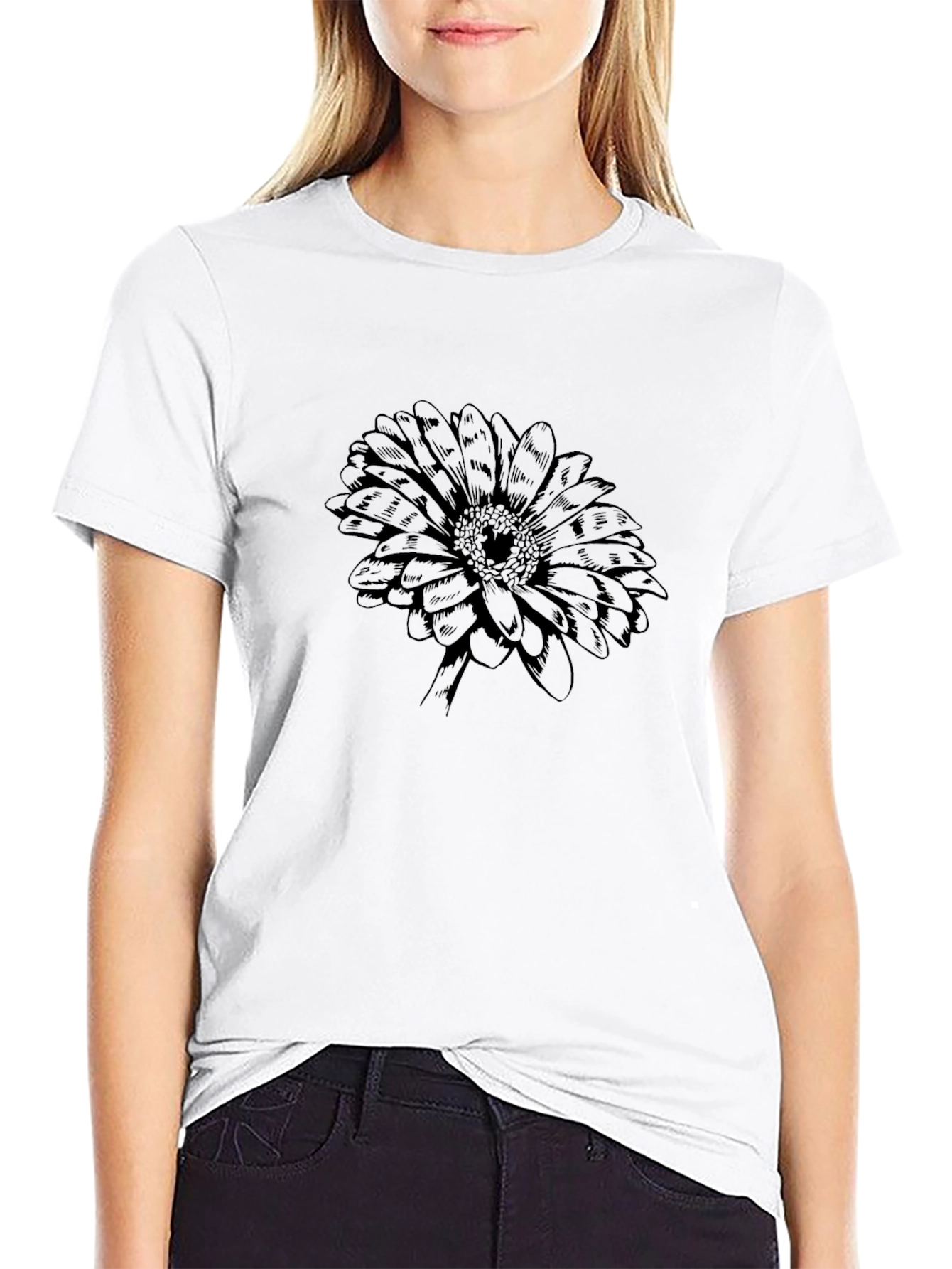 Black Flower Graphic Tee - Casual Comfort