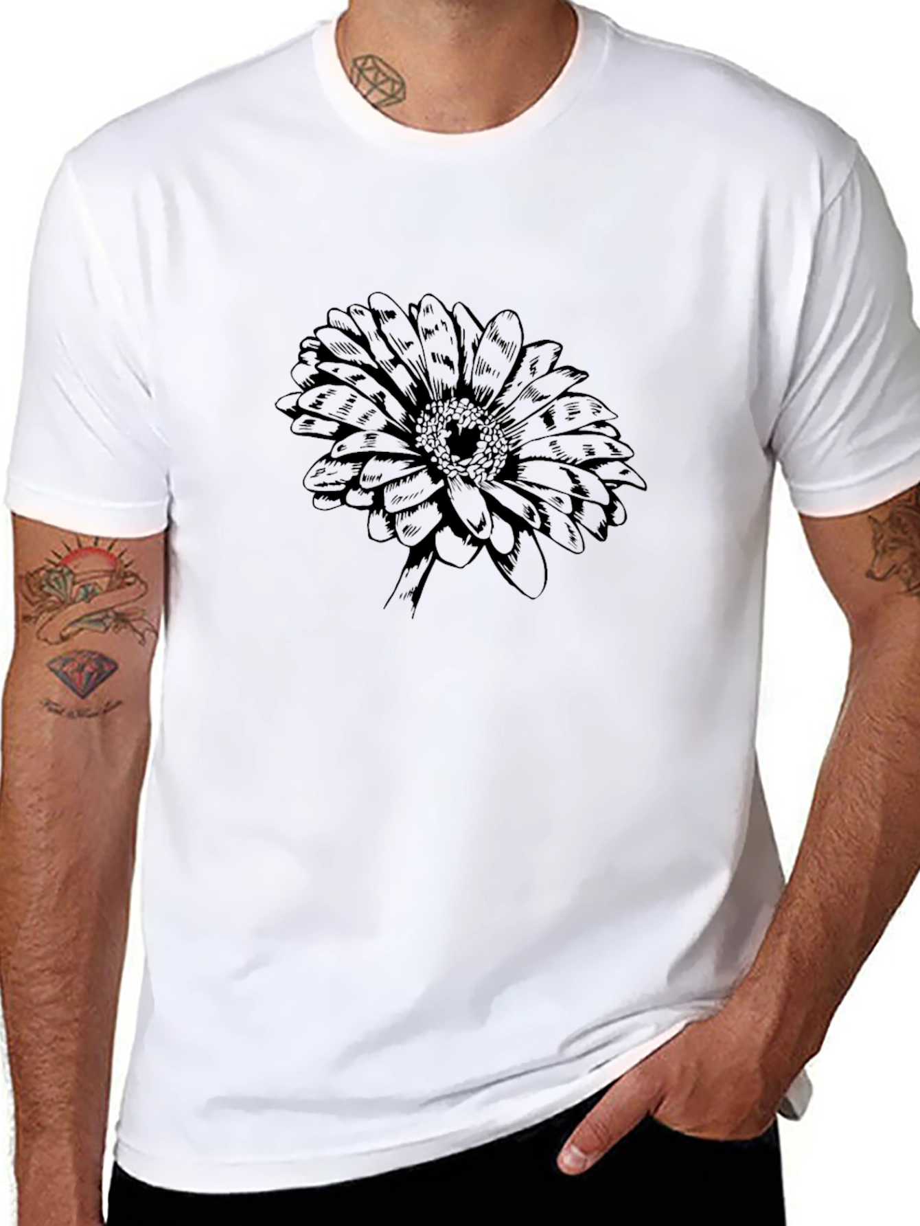 Black Flower Graphic Tee - Casual Comfort