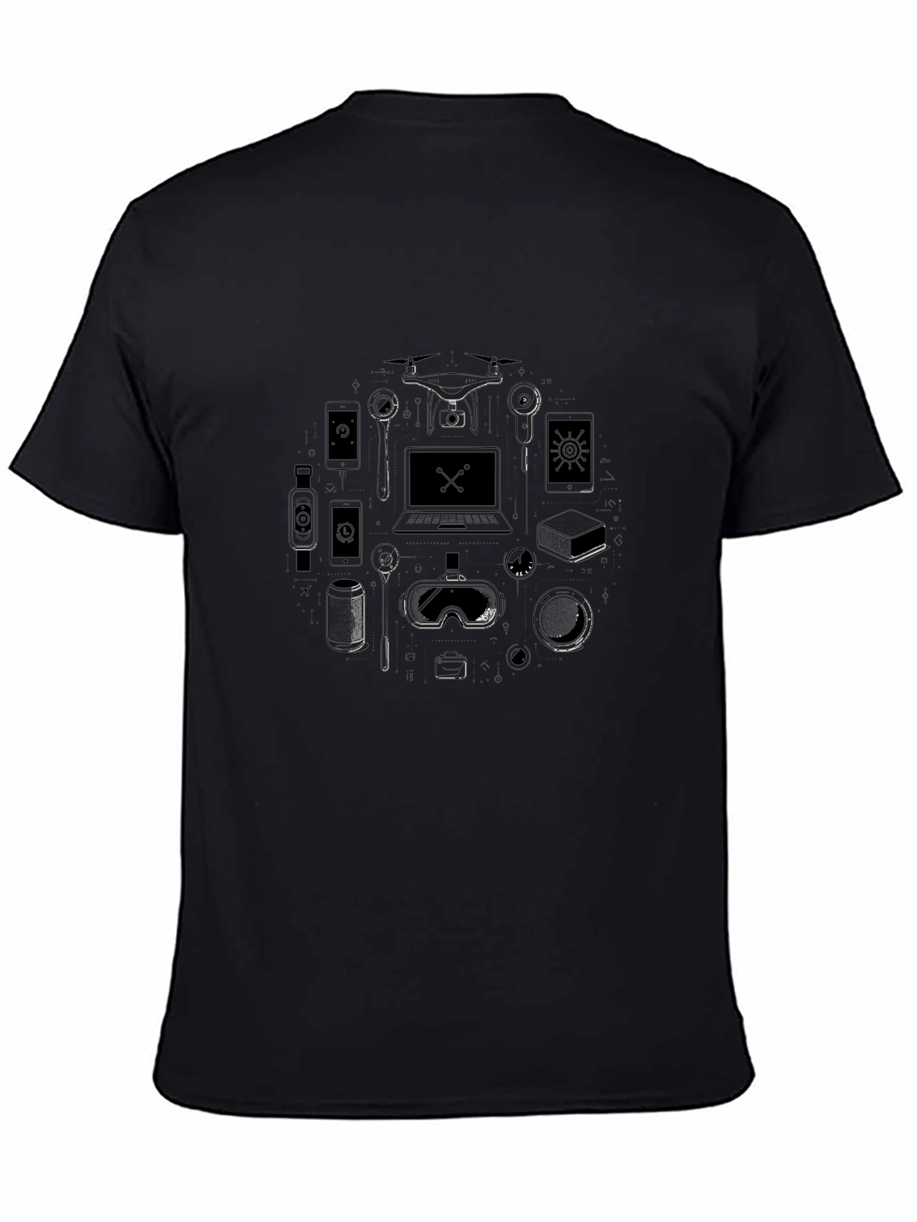 Tech Gadget Graphic T-Shirt - Black
