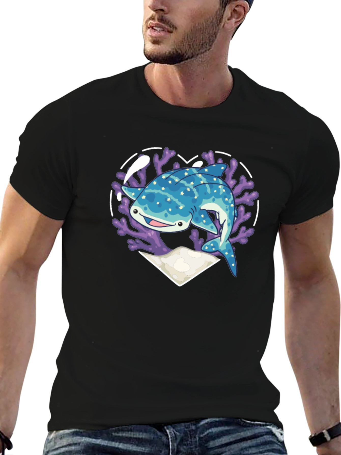 Whale Shark Heart Graphic Tee - Black