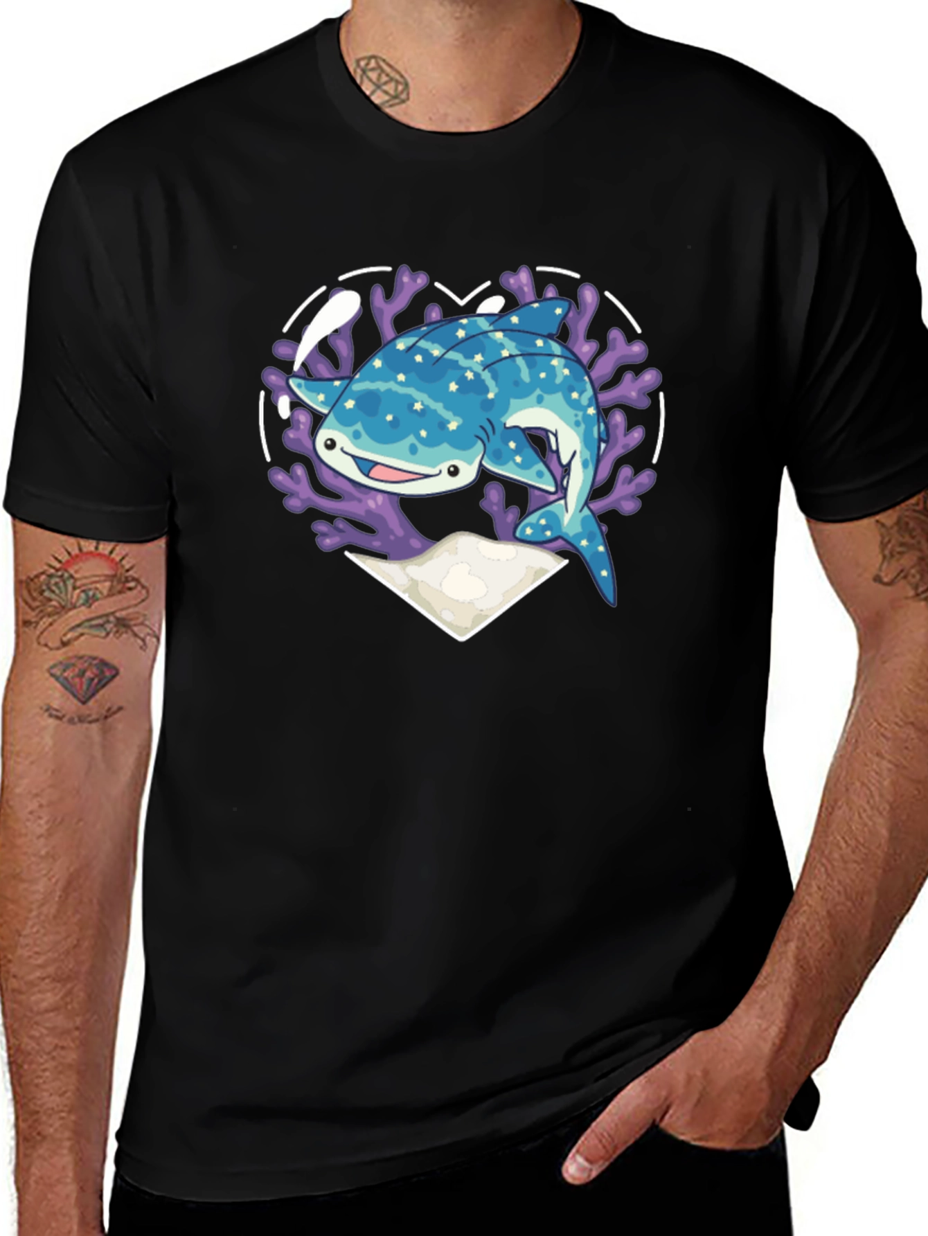 Whale Shark Heart Graphic Tee - Black