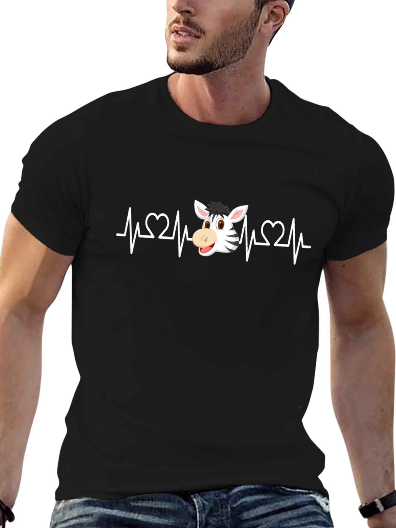 Zebra Heartbeat Graphic Tee - Black Cotton T-Shirt