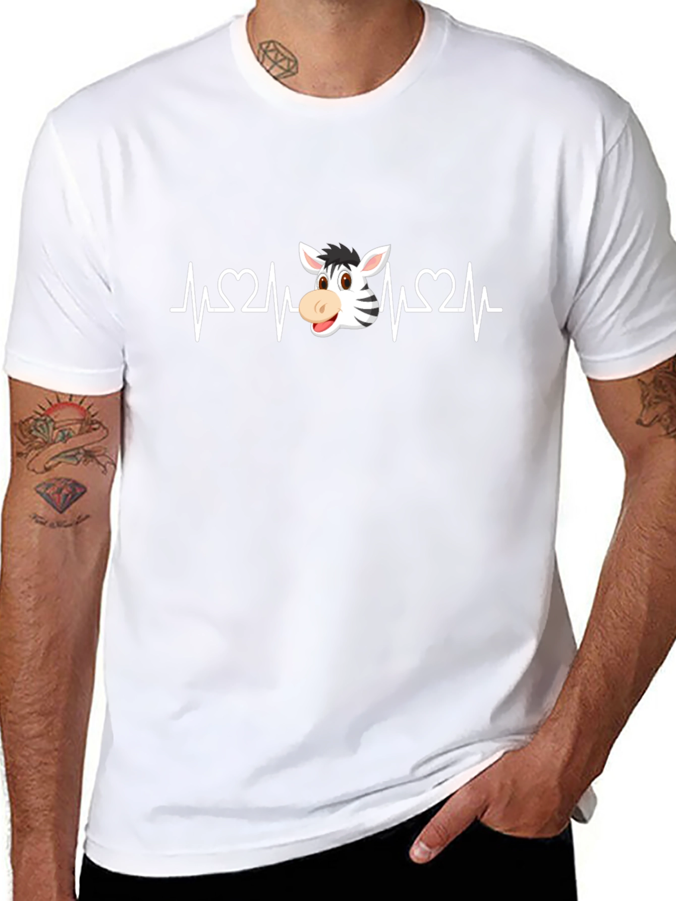 Zebra Heartbeat Graphic Tee - Black Cotton T-Shirt