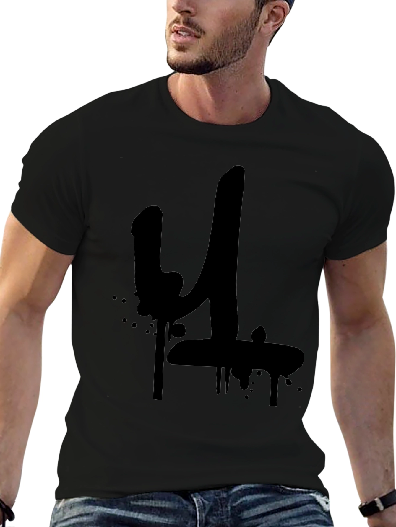 Black Graffiti Style Number 4 T-Shirt