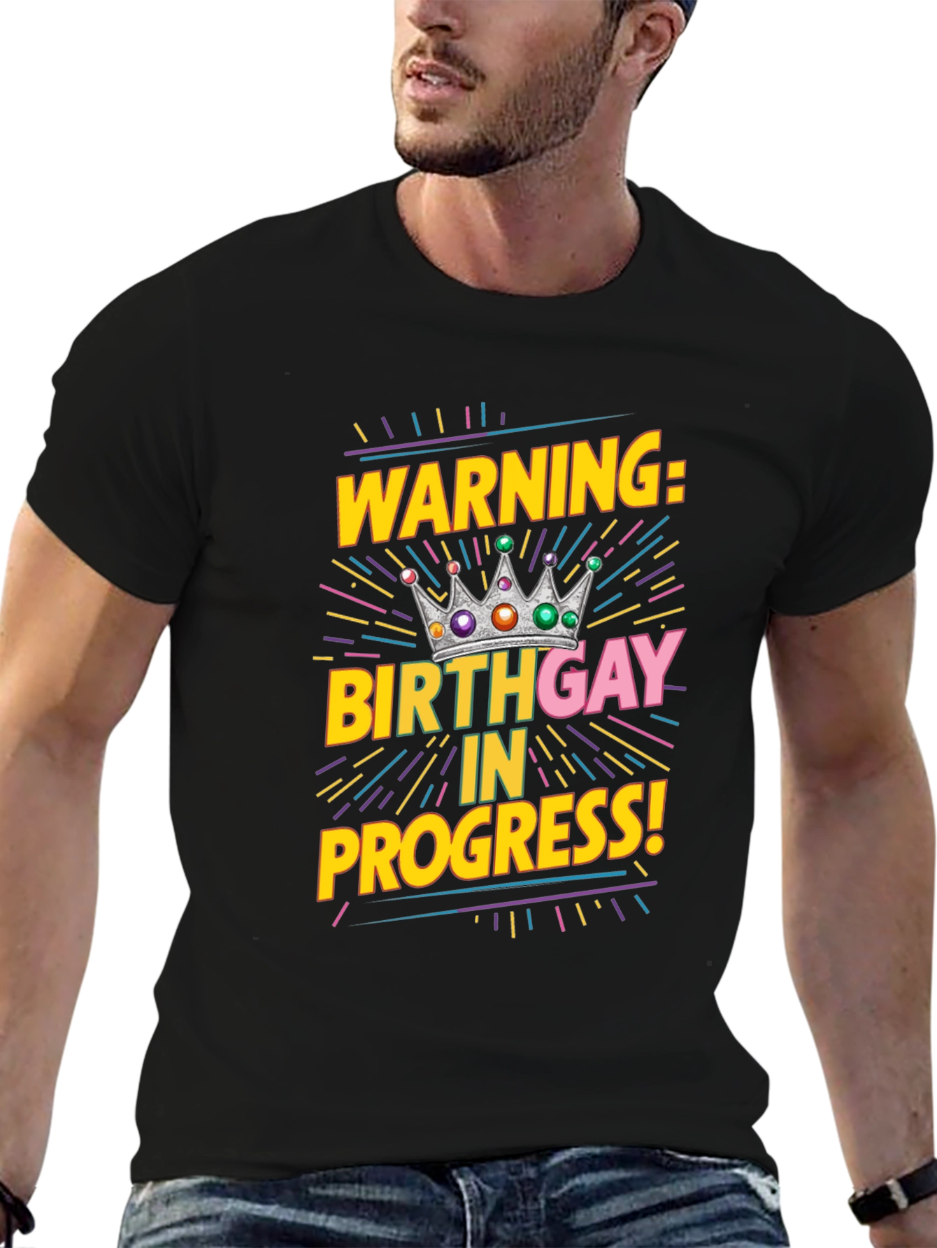 Warning Birthday Gay in Progress Black Tee