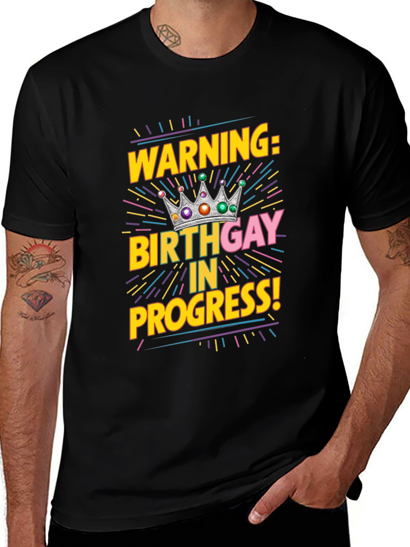 Warning Birthday Gay in Progress Black Tee