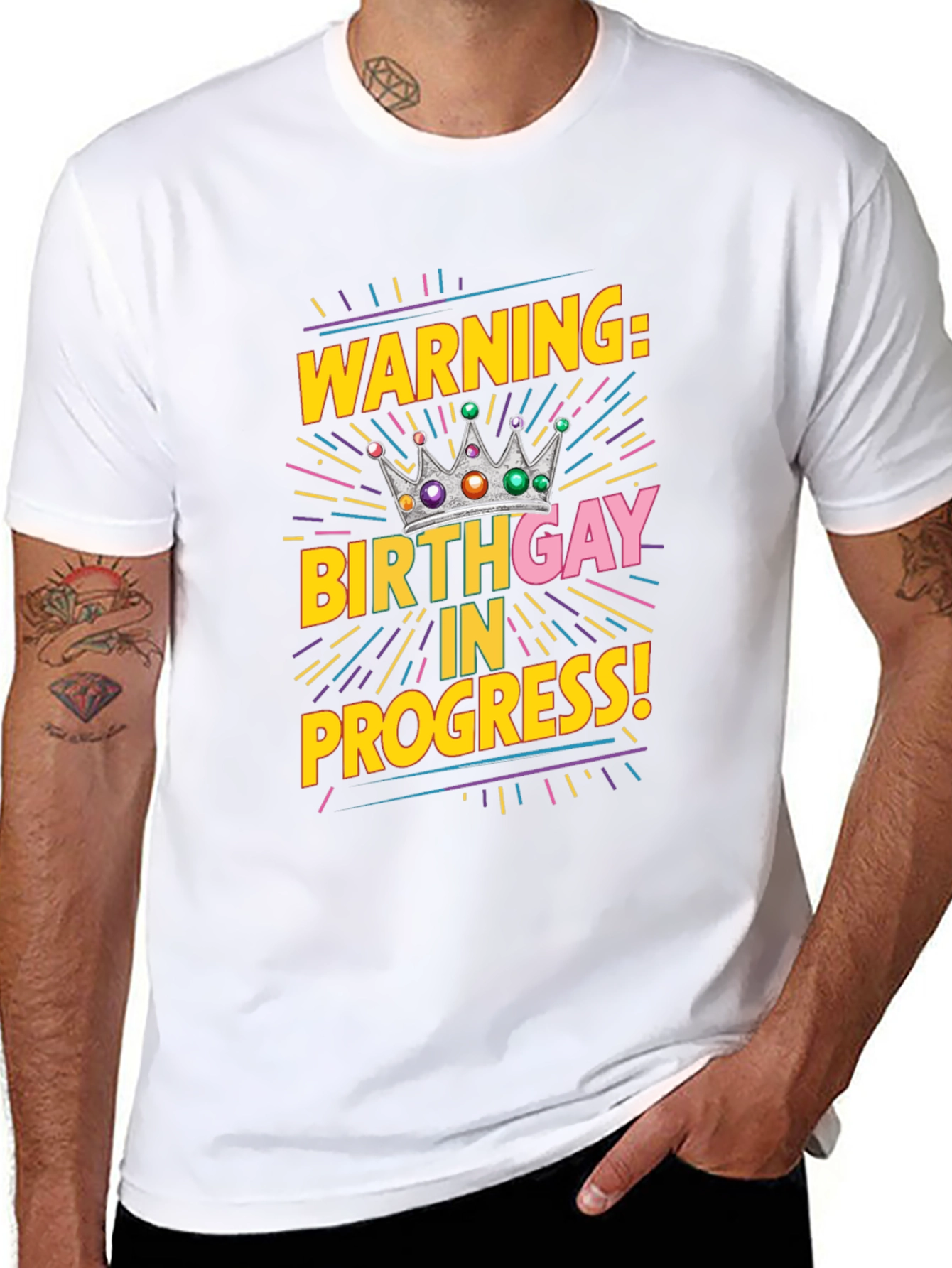 Warning Birthday Gay in Progress Black Tee