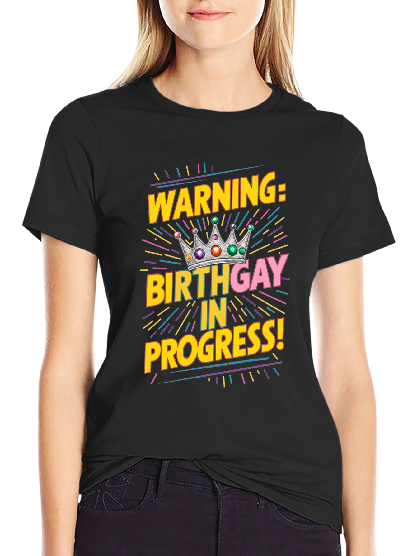 Warning Birthday Gay in Progress Black Tee