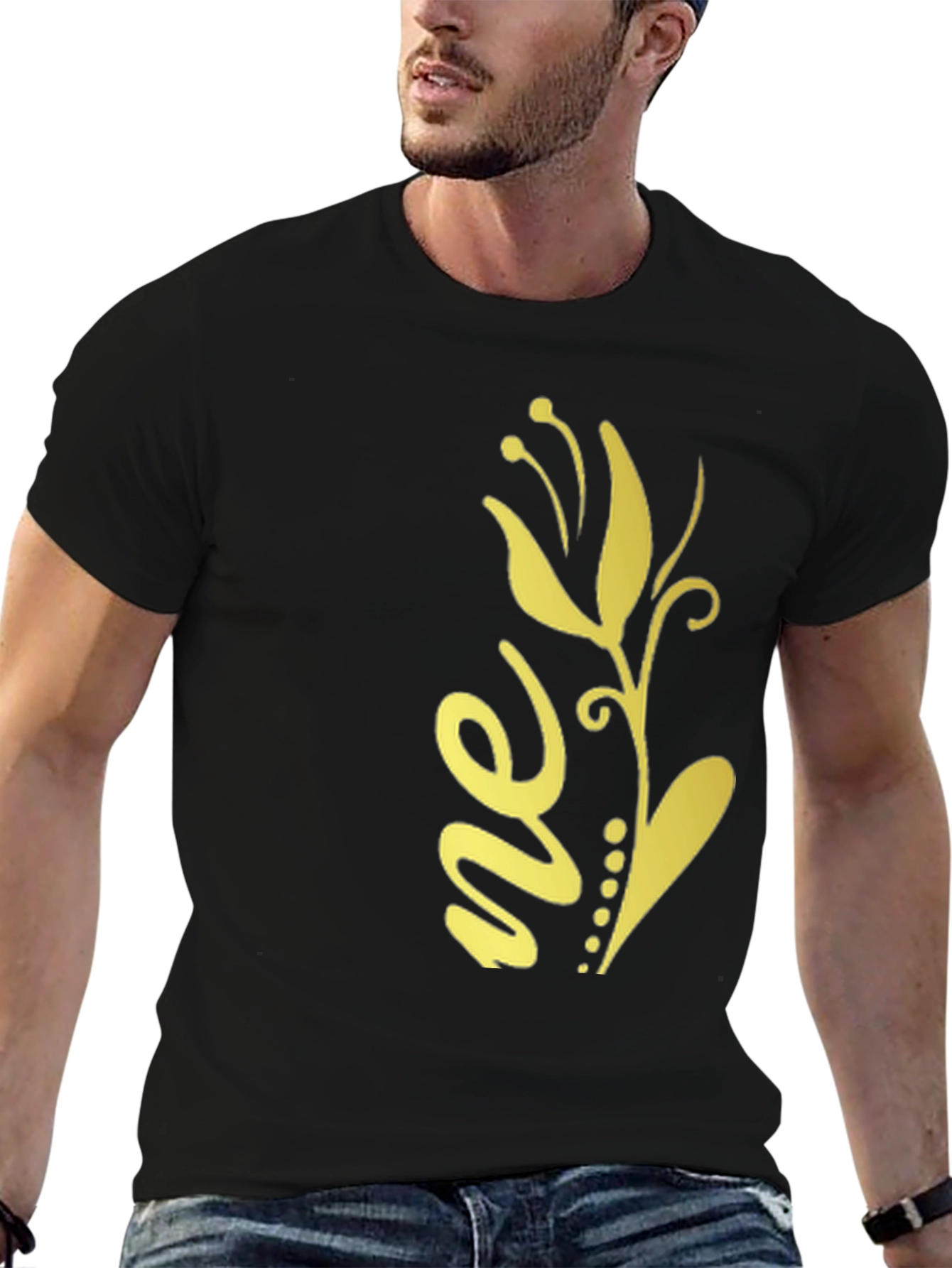 Stylish Black Tee with Floral Design