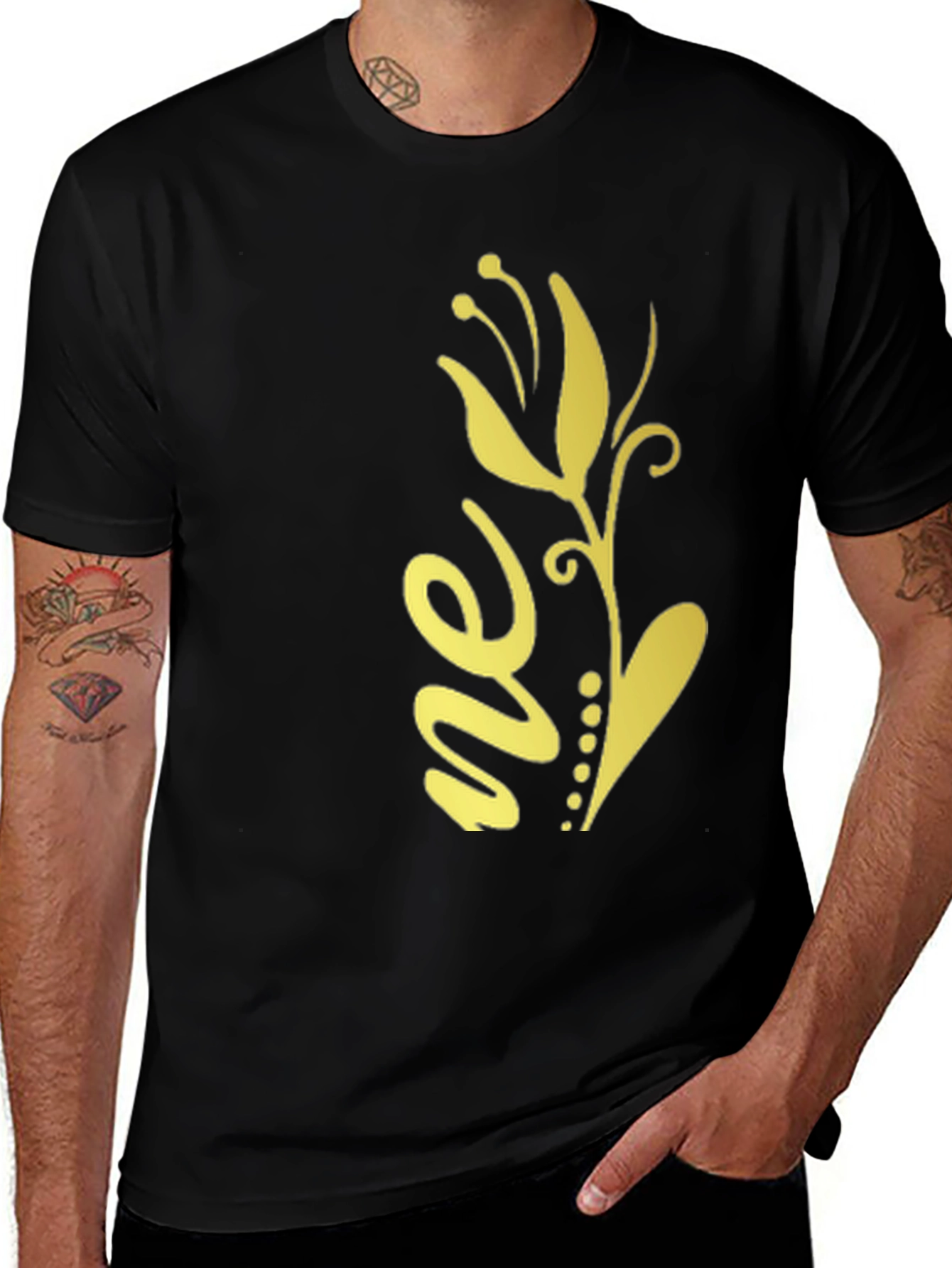 Stylish Black Tee with Floral Design