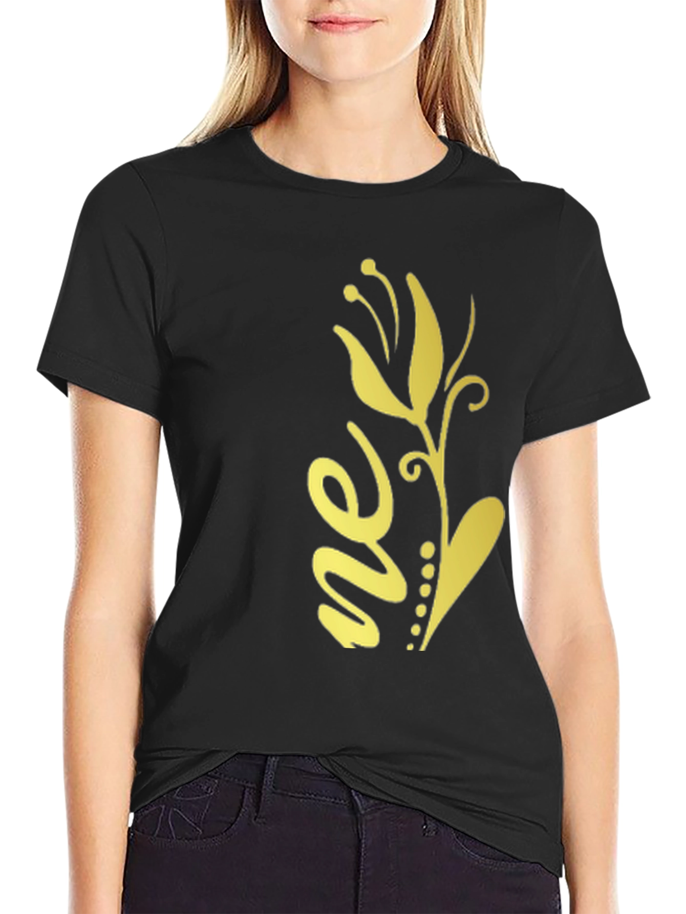 Stylish Black Tee with Floral Design