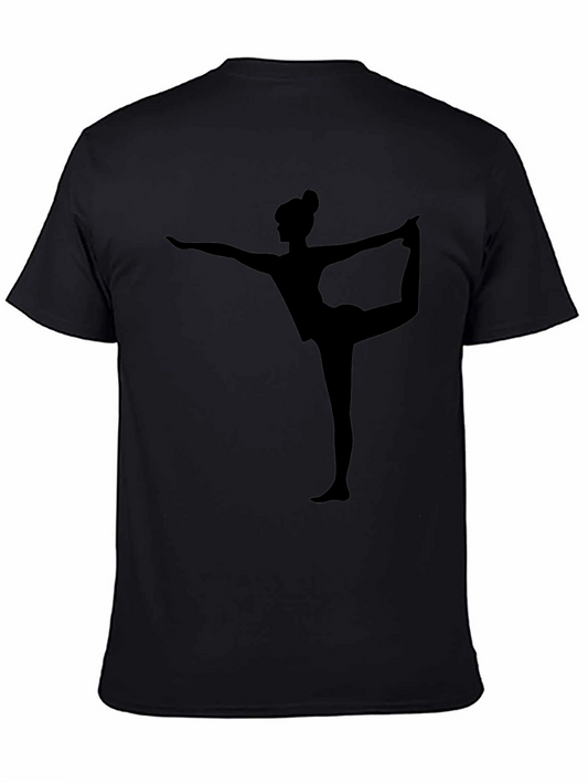 Yoga Pose Graphic Tee - Black Cotton Casual Shirt