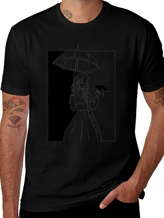 Anime Girl with Crow T-Shirt - Dark Aesthetic