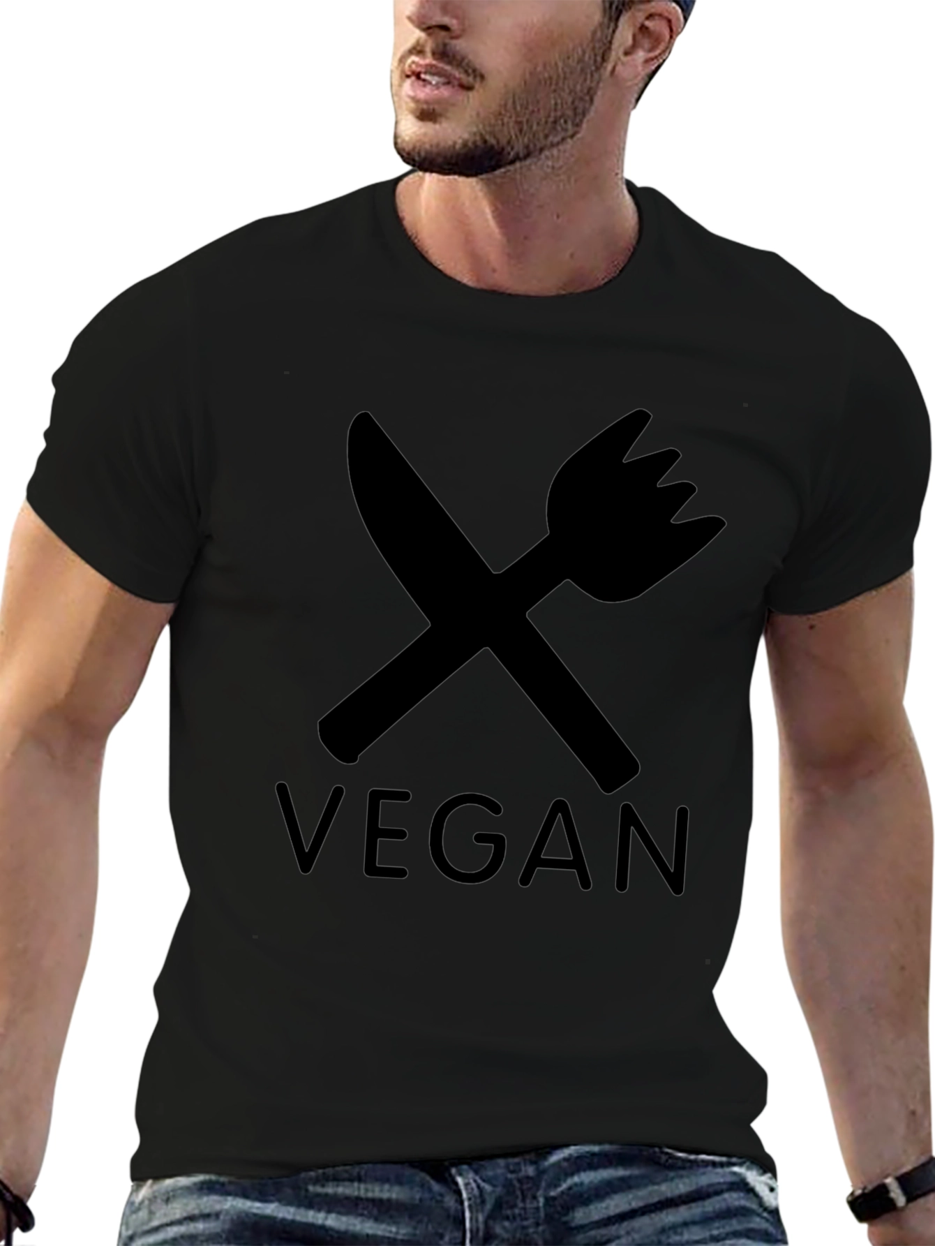Vegan T-Shirt - Crossed Knife & Fork Design