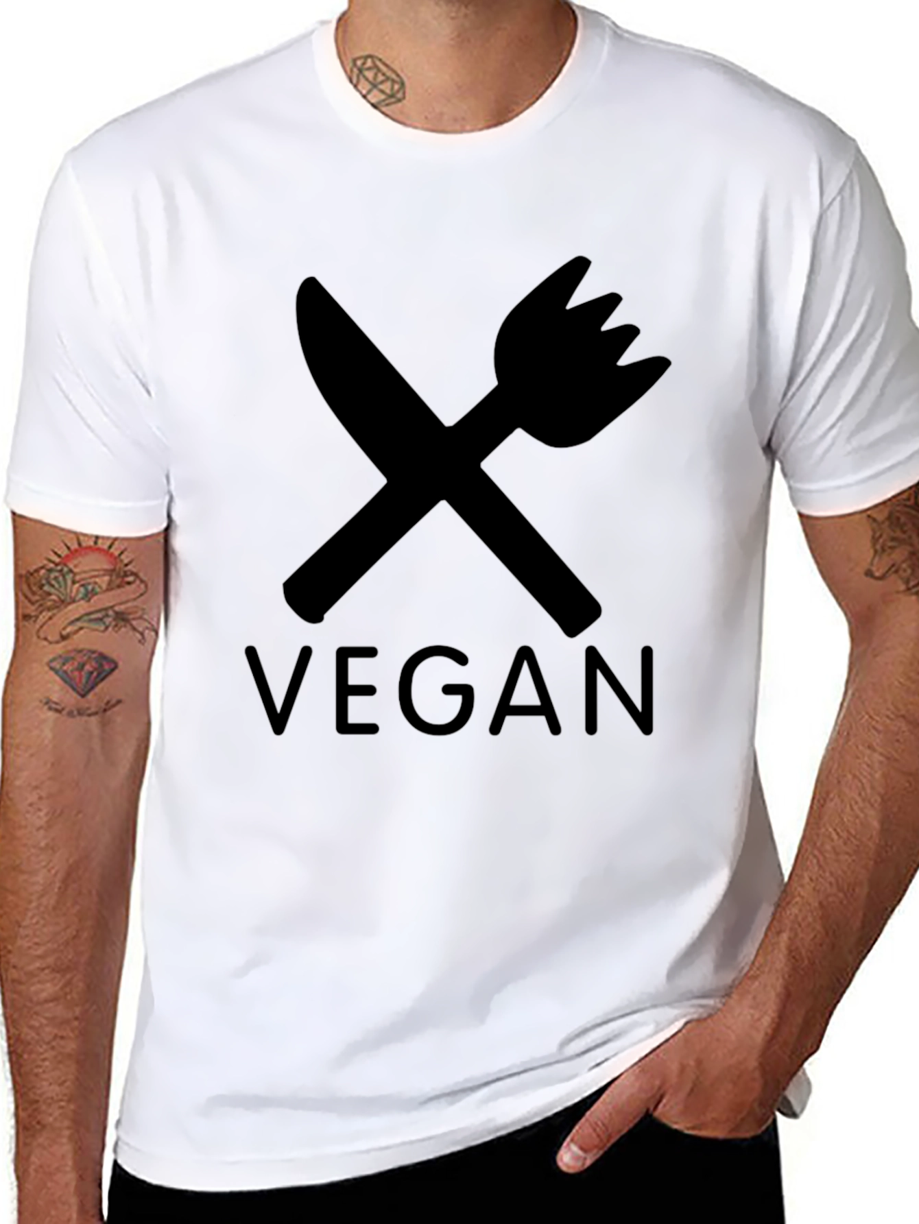 Vegan T-Shirt - Crossed Knife & Fork Design