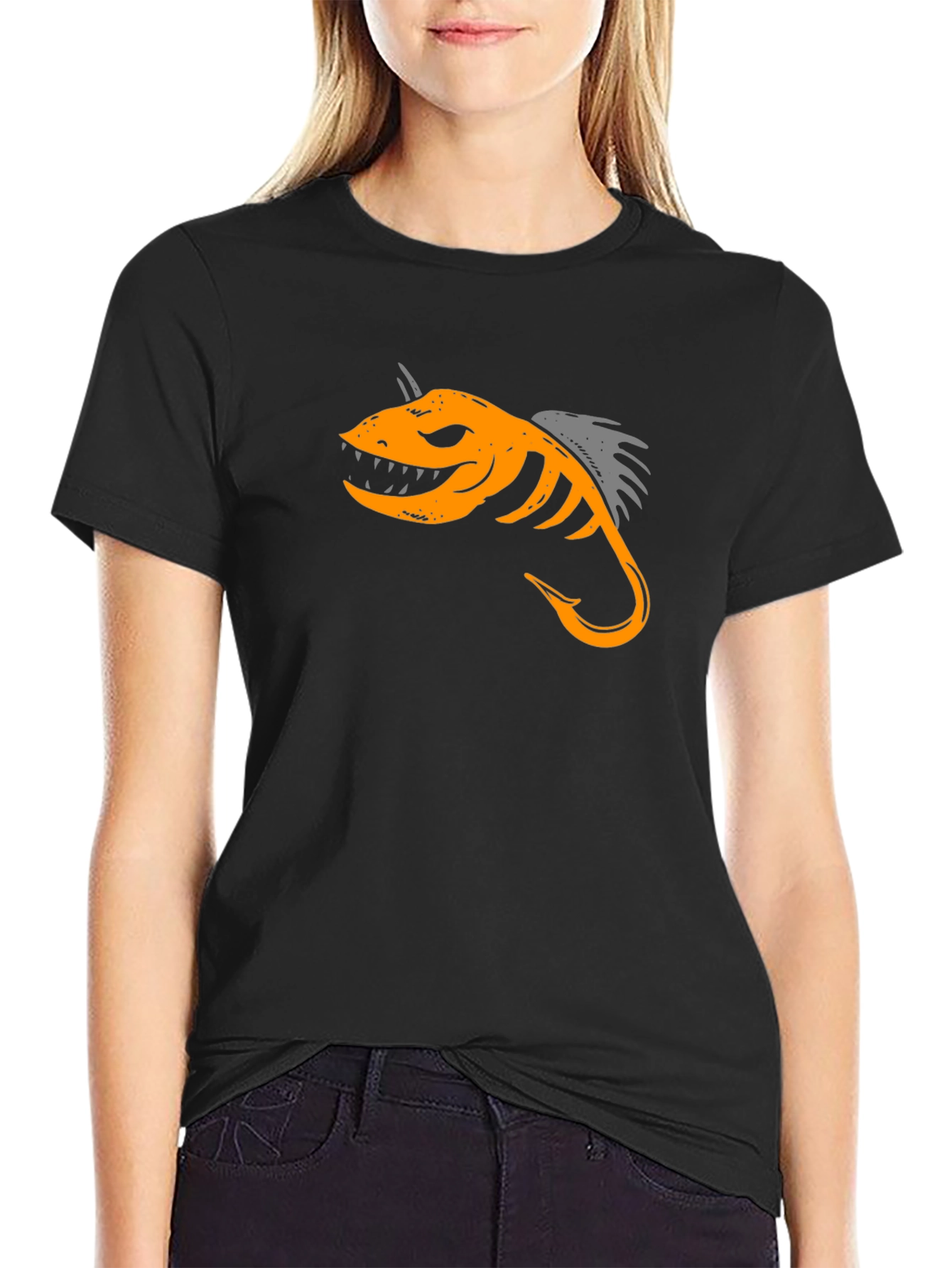 Black T-Shirt with Fish Hook Design