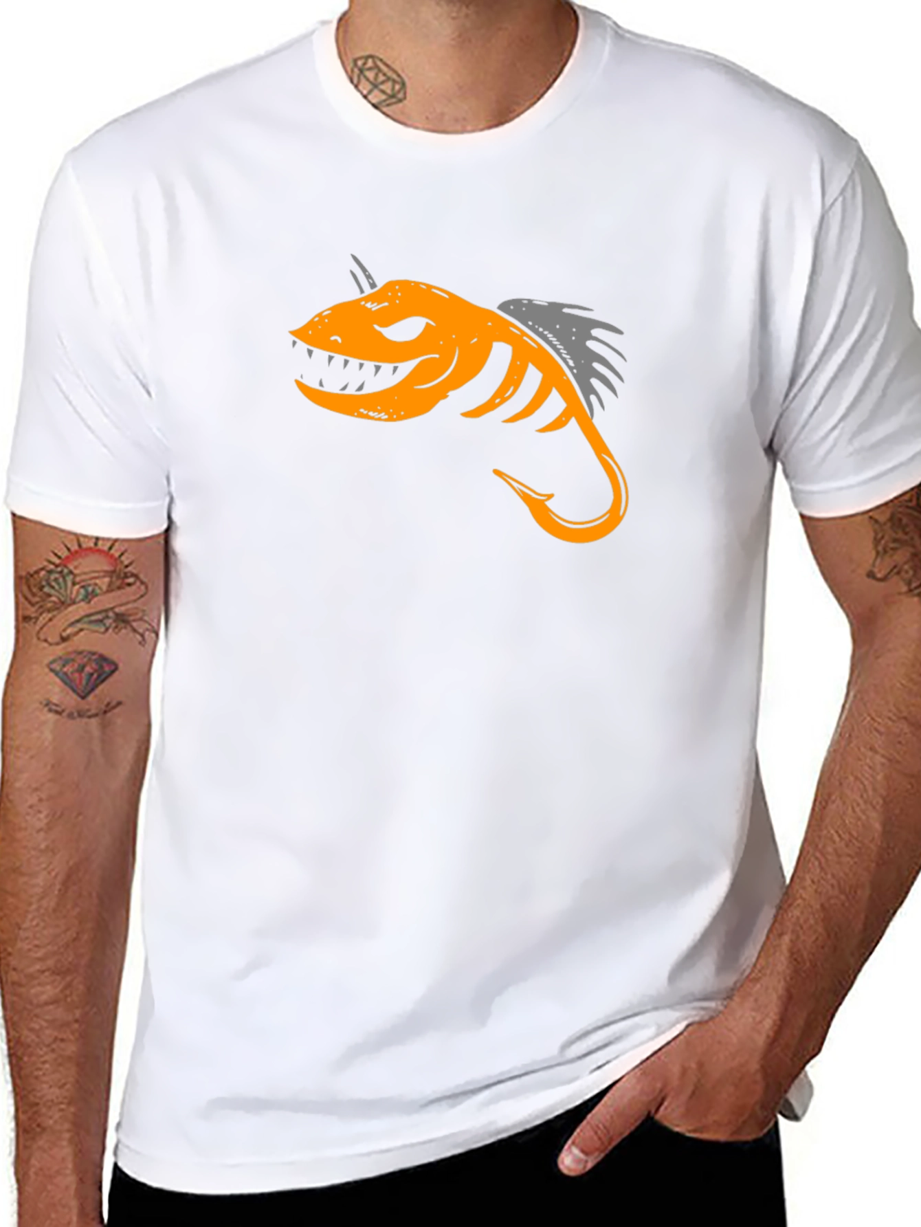 Black T-Shirt with Fish Hook Design