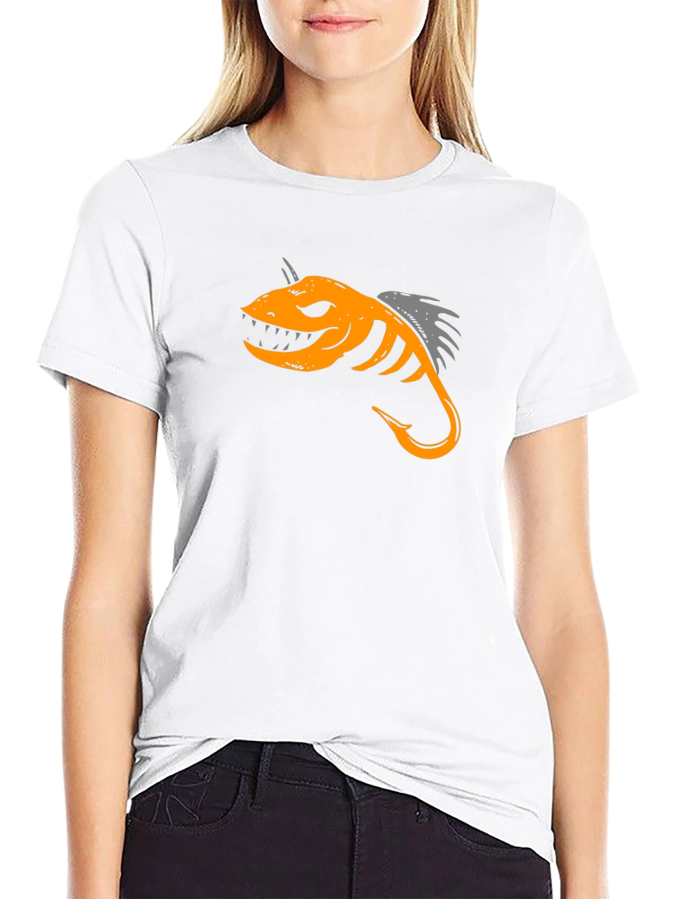 Black T-Shirt with Fish Hook Design