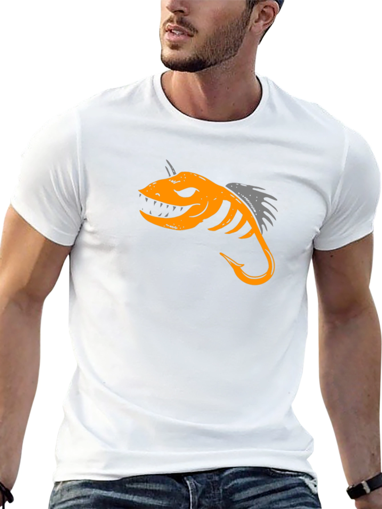 Black T-Shirt with Fish Hook Design