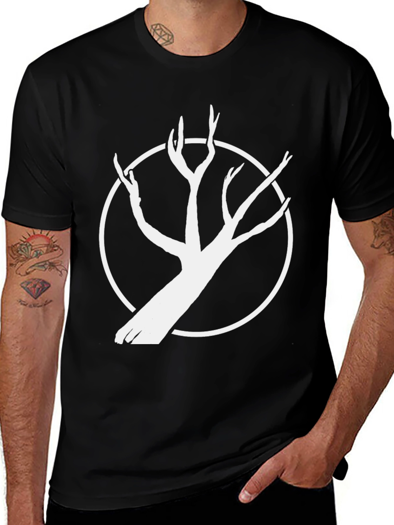Black Tee with White Tree Circle Graphic