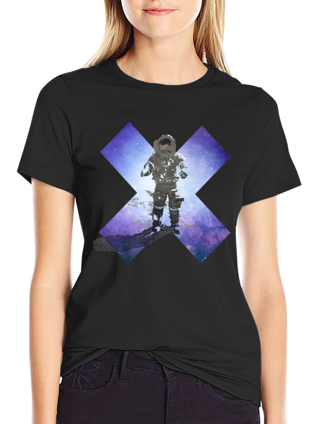 Astronaut in Space Black T-Shirt