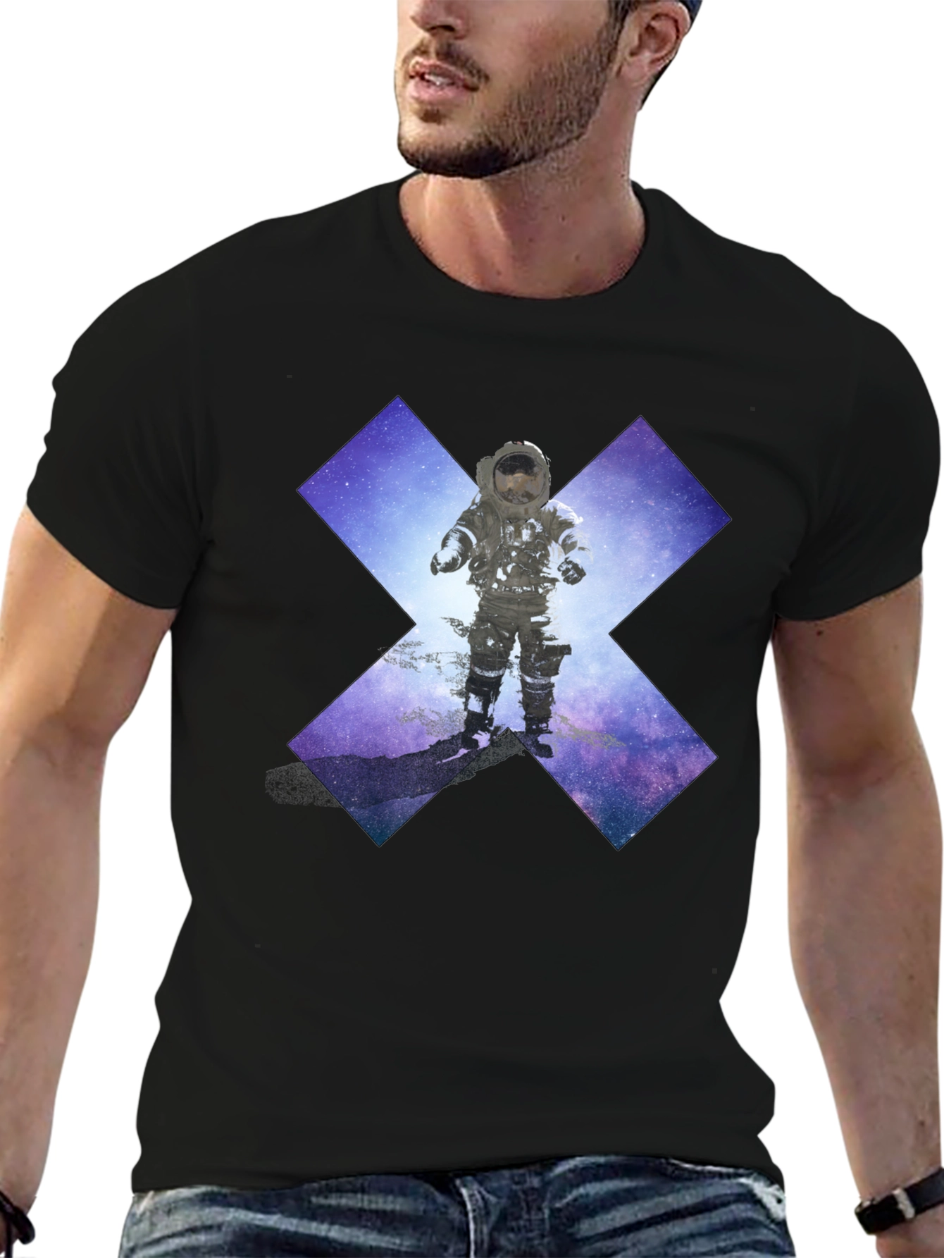Astronaut in Space Black T-Shirt