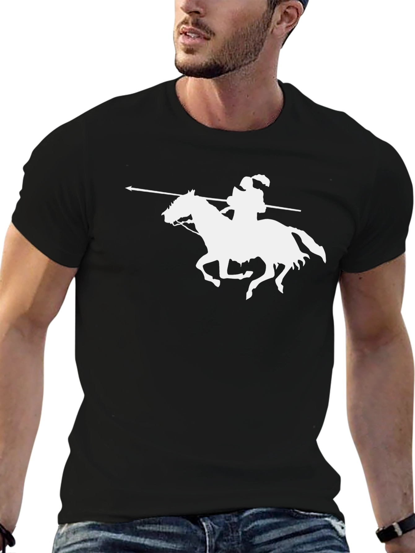 Black T-Shirt with Horseman Graphic