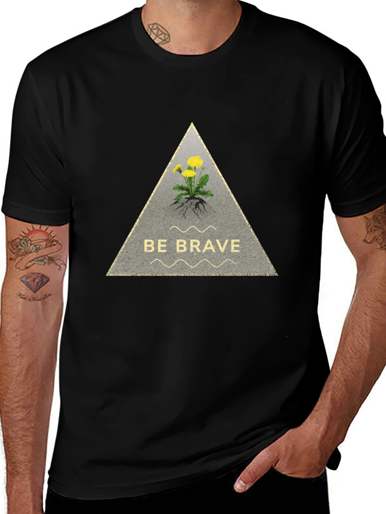 Be Brave Dandelion Graphic Tee - Black Cotton T-Shirt