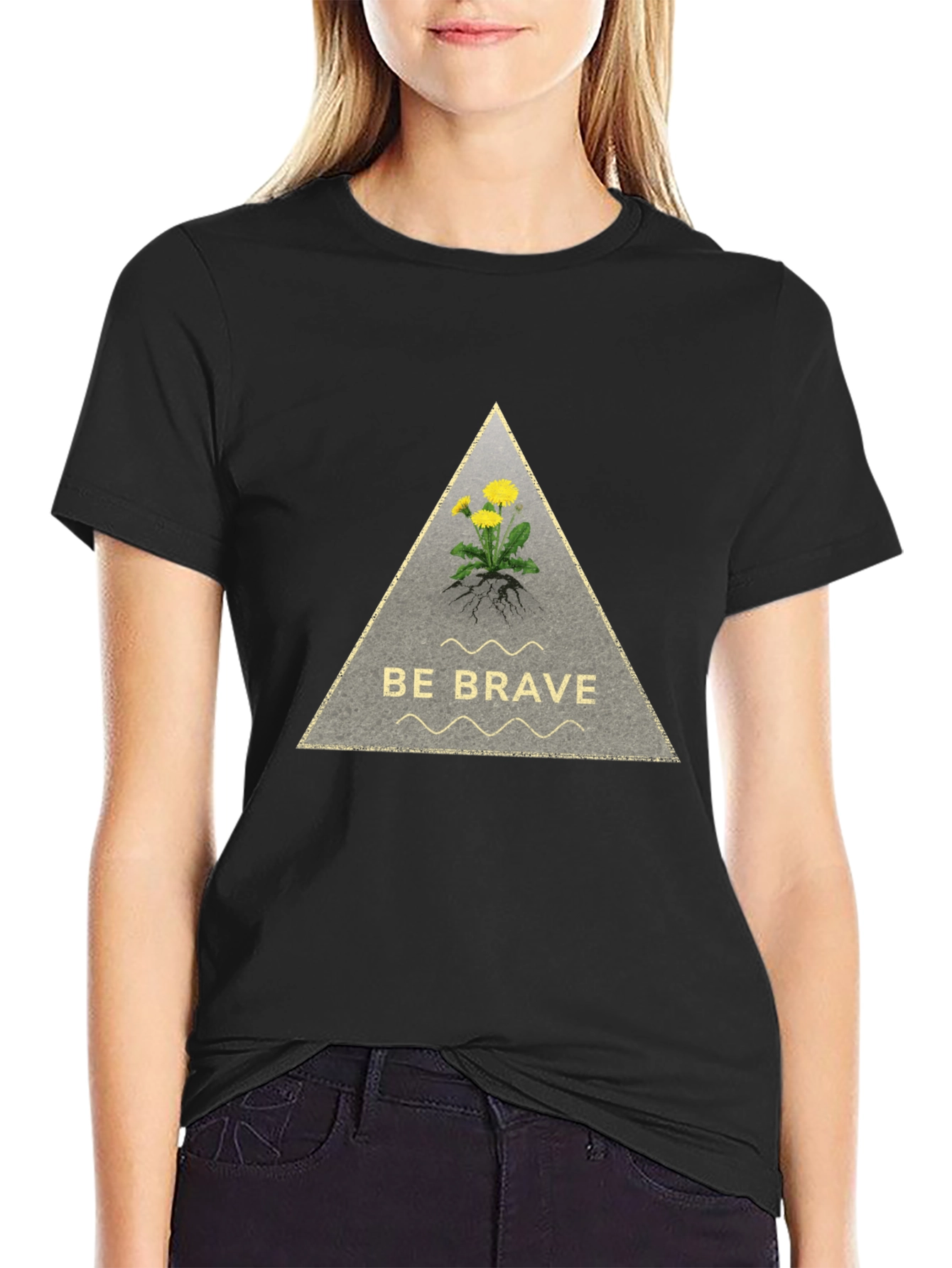 Be Brave Dandelion Graphic Tee - Black Cotton T-Shirt