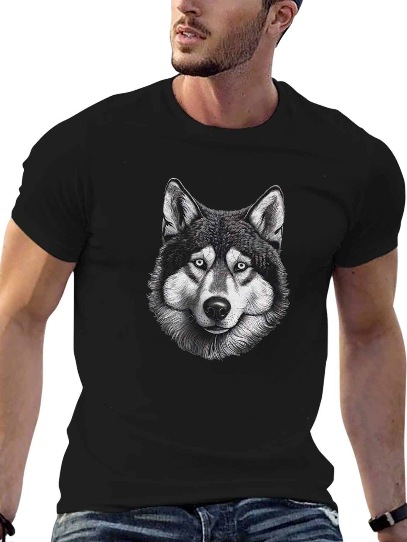 Black Wolf Graphic T-Shirt - Mens Short Sleeve