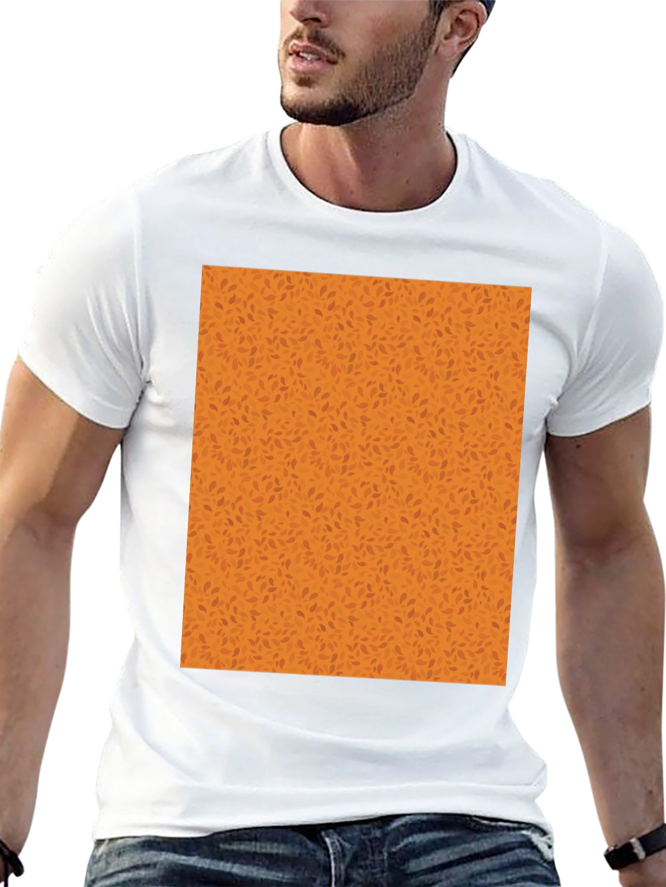 Black Tee with Autumn Leaf Pattern
