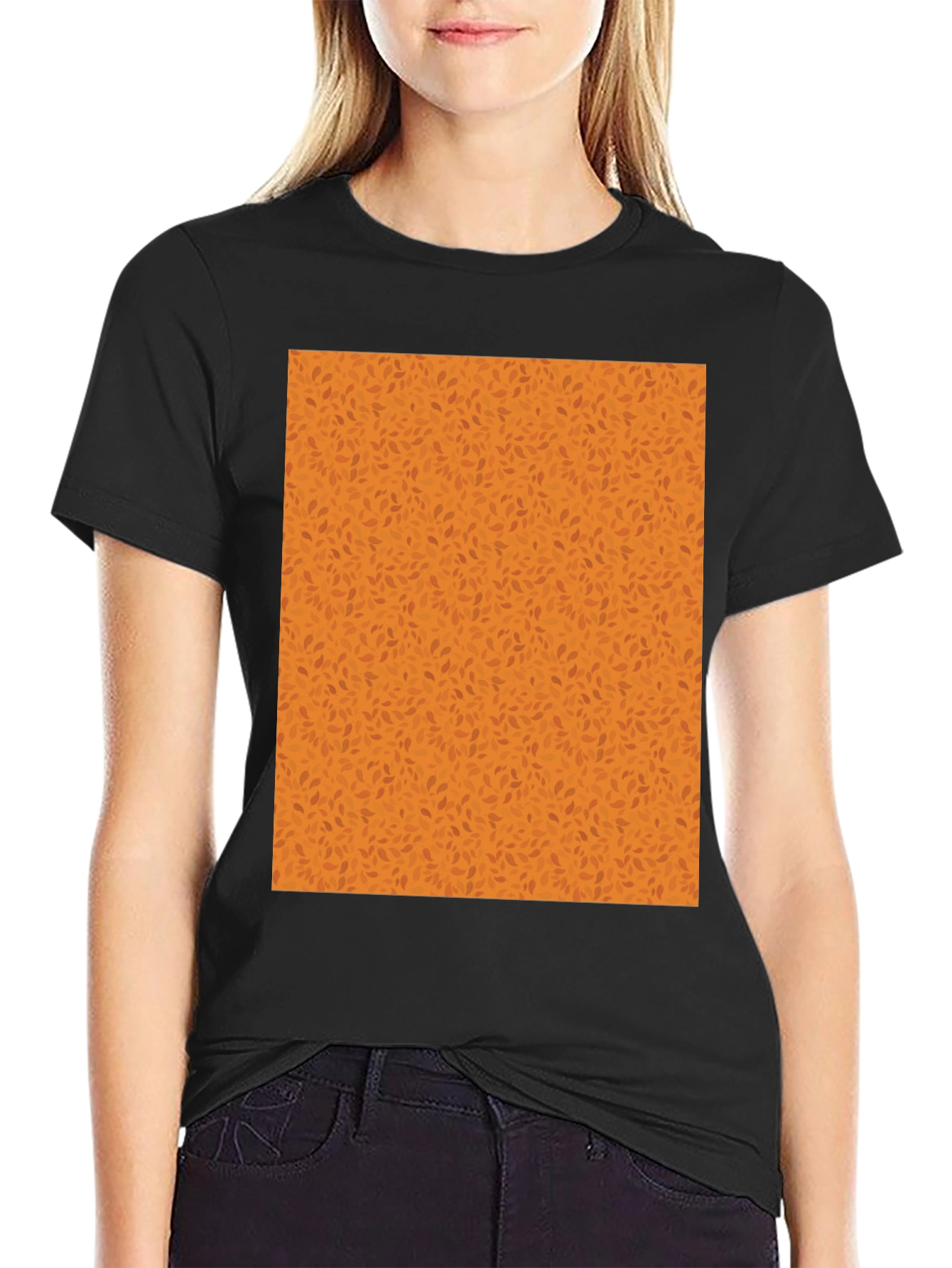 Black Tee with Autumn Leaf Pattern