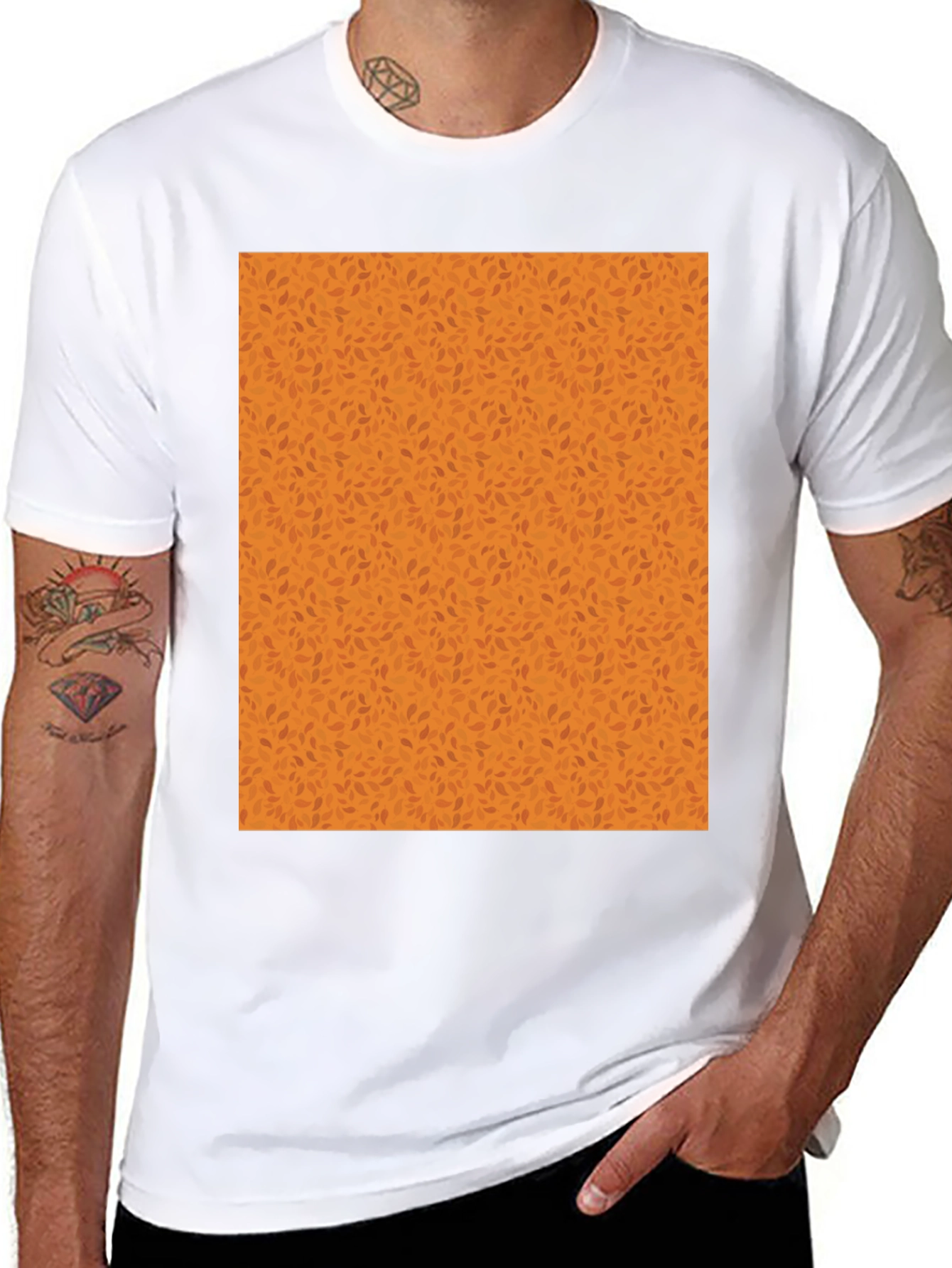 Black Tee with Autumn Leaf Pattern
